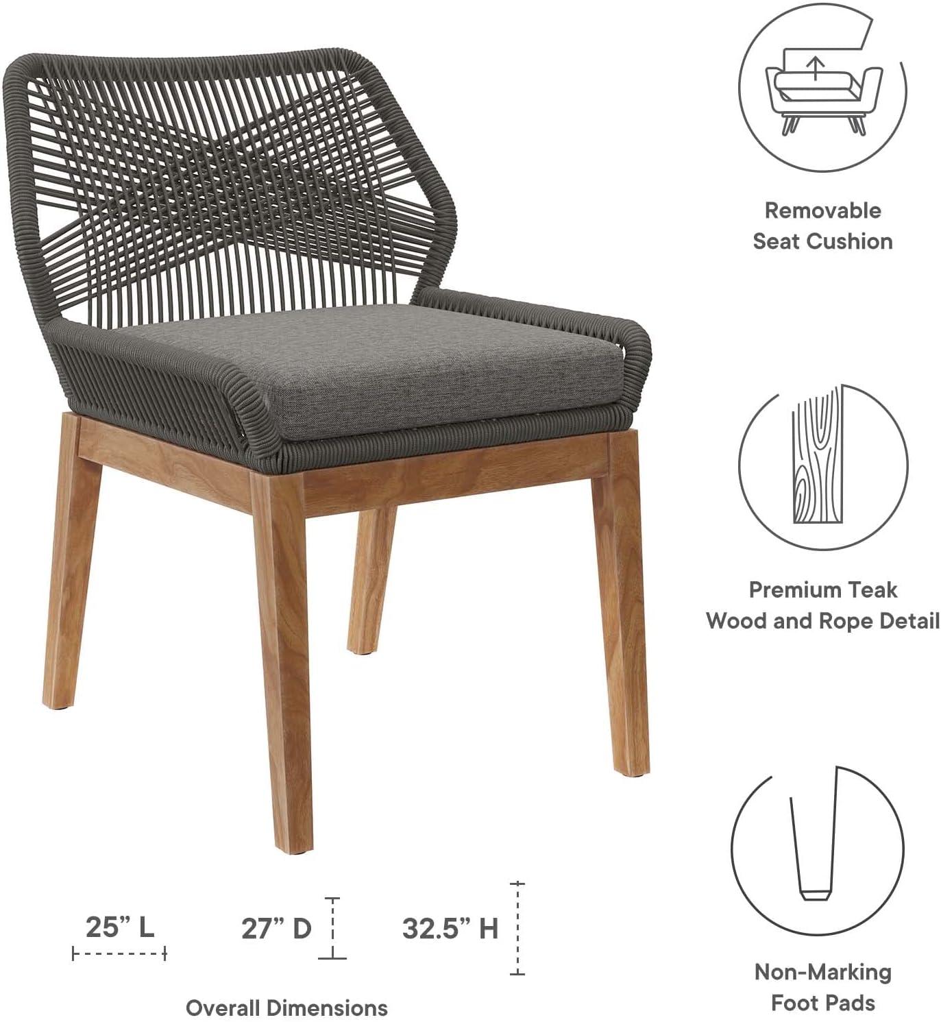 Gray Graphite Teak and Woven Rope Outdoor Dining Chair