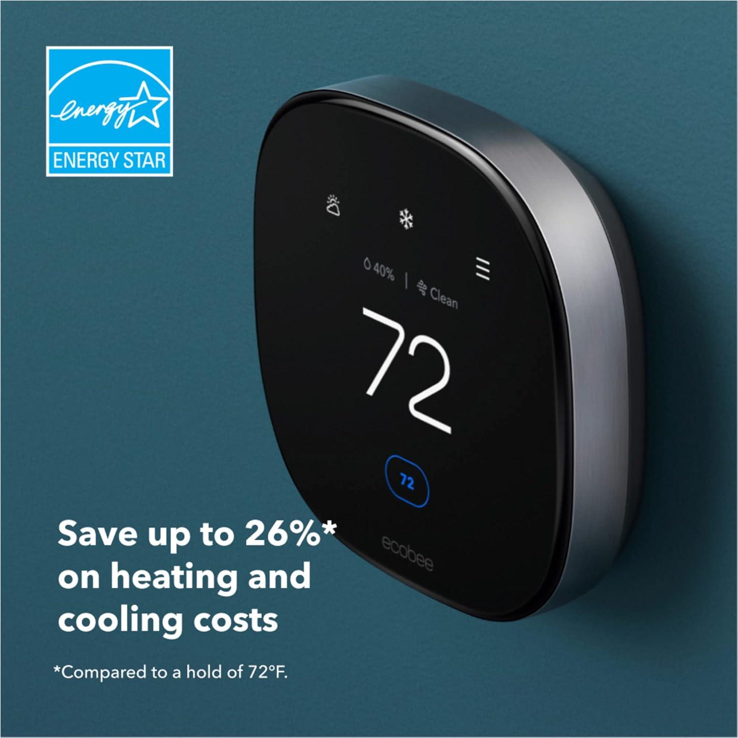 ecobee Smart Thermostat Premium: Wi-Fi, Voice Control, Energy Star, Apple HomeKit & Alexa Compatible, 7-Day Programmable