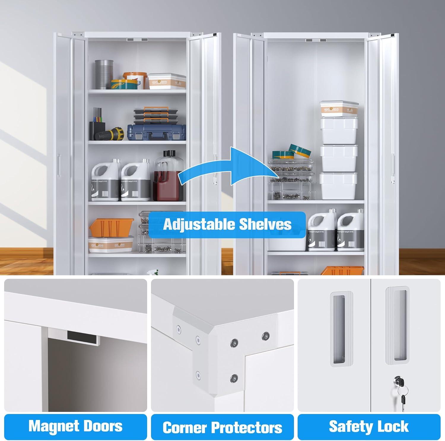 Aobabo Metal Storage Cabinet with Lock,Office Storage Cabinet with Wheels,72In Steel Storage Cabinet for Office Home Storage, White Required-Assembly