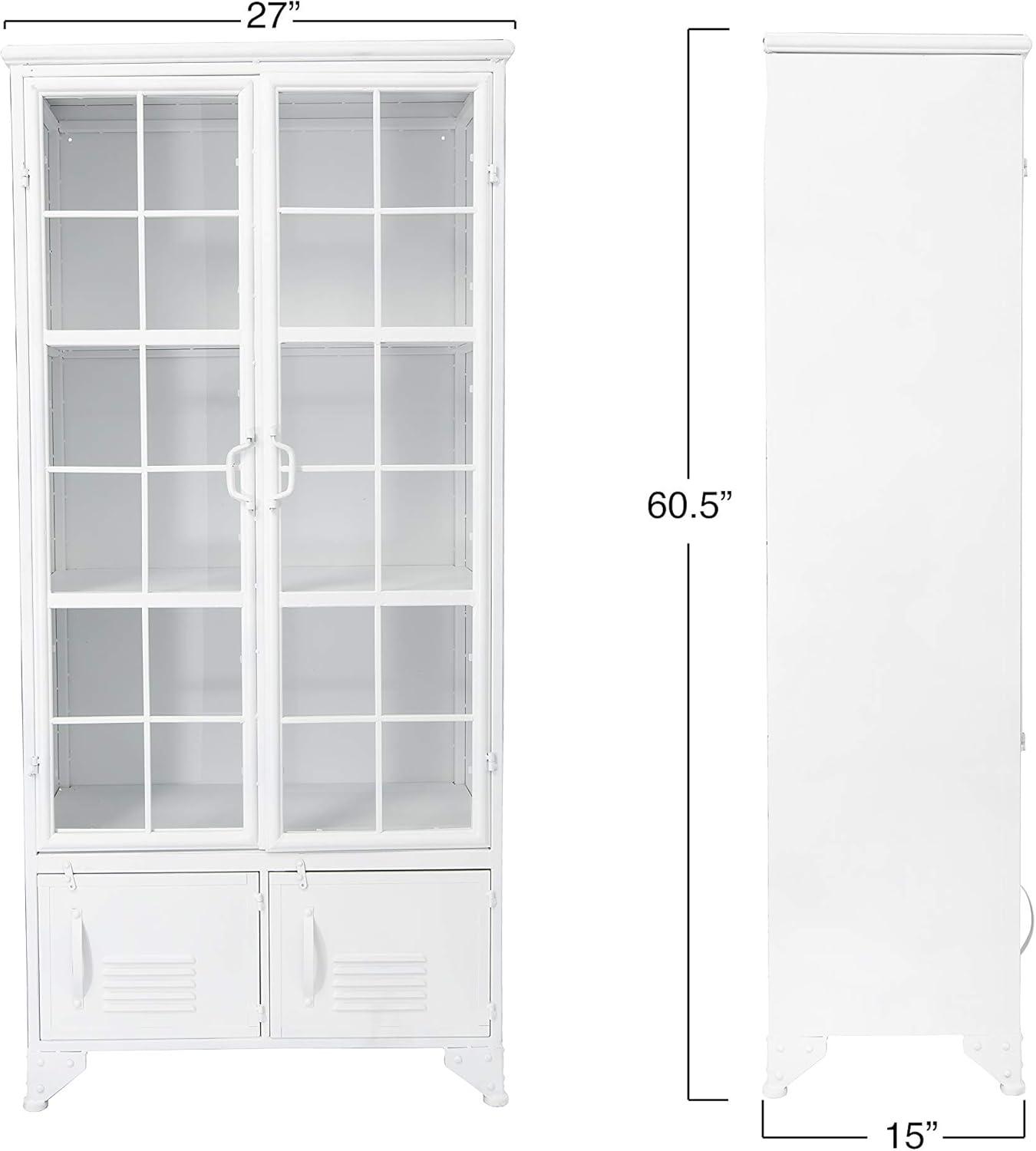 Storied Home Rustic 57.5" Tall Decorative Storage Cabinet White: Iron Frame, 3 Fixed Shelves, 4 Doors