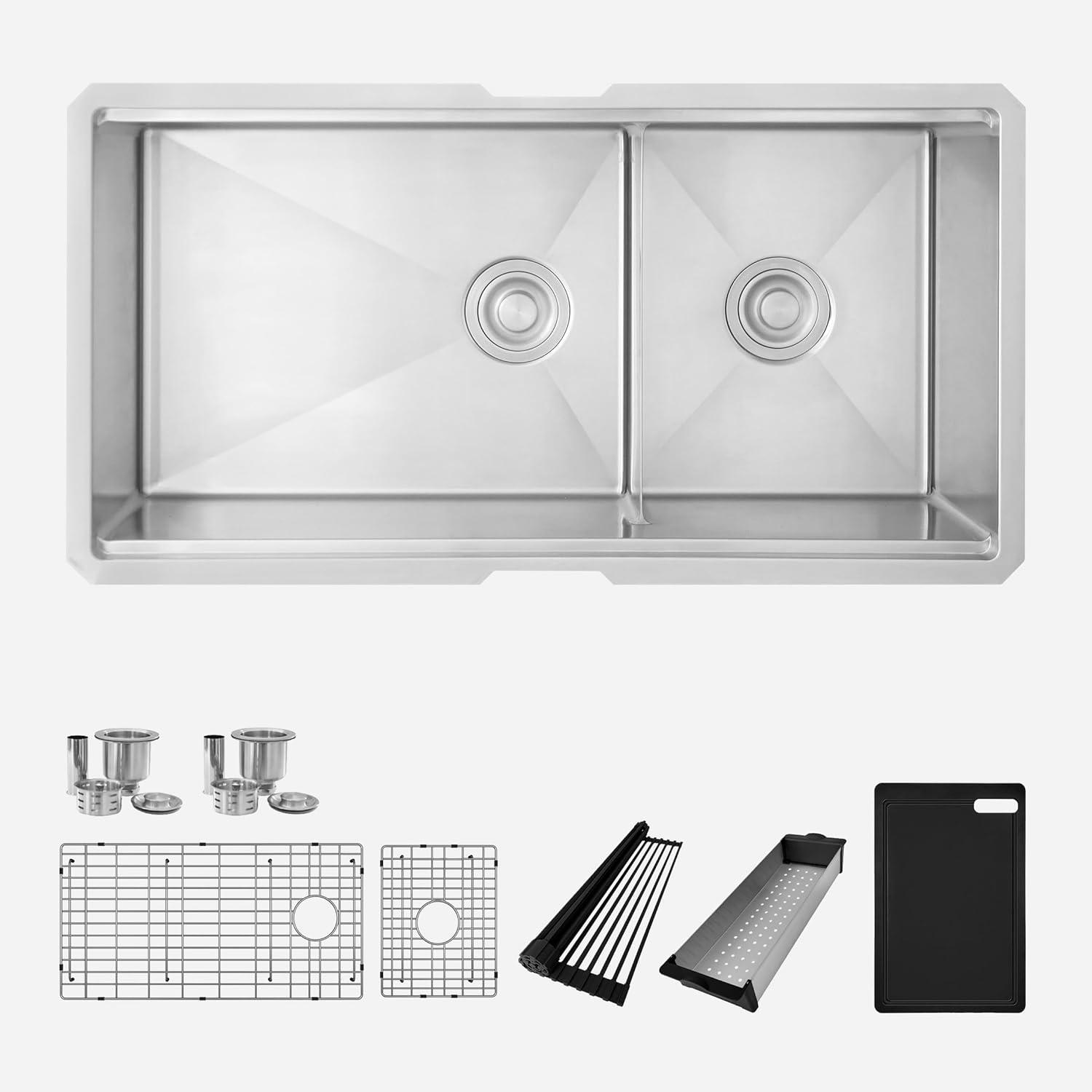 Versa STYLISH 42 inch Stainless Steel Workstation 70/30 Double Bowl Undermount Kitchen Sink with Accessories included