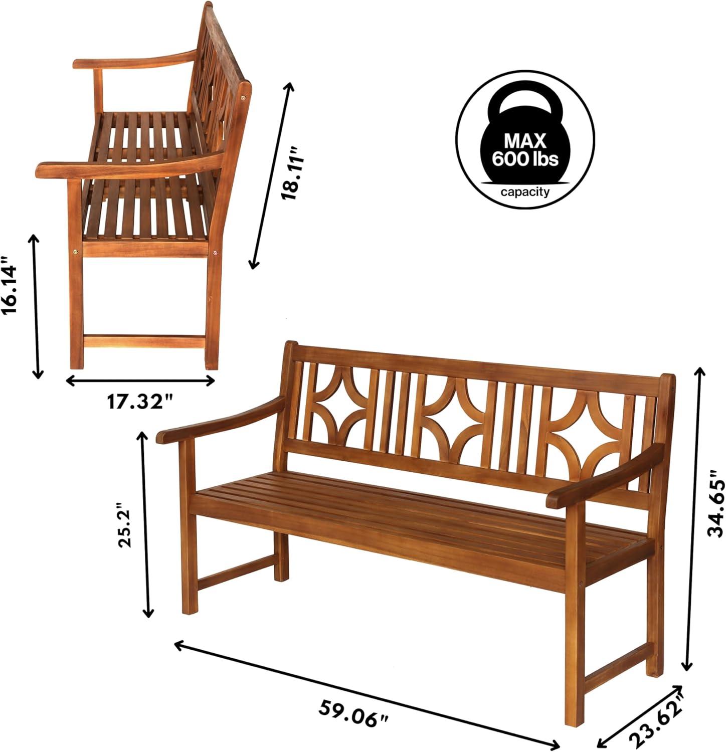 Sloane 3-Seat Ogee Diamond-Back Acacia Wood Outdoor Garden Patio Bench - JONATHAN Y