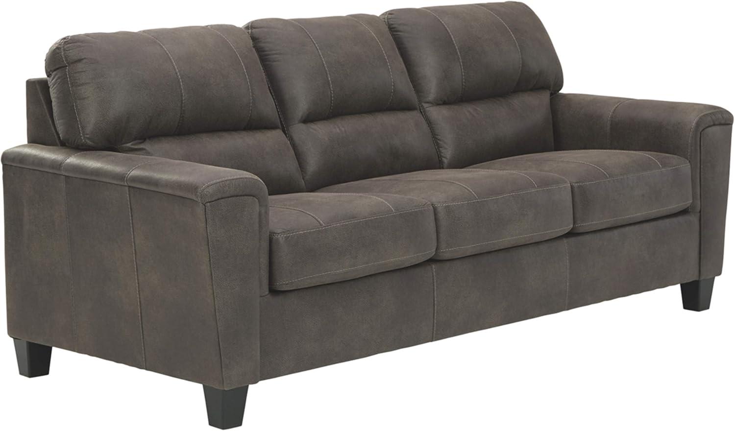 Smoke Gray Faux Leather Stationary Sofa with Track Arms