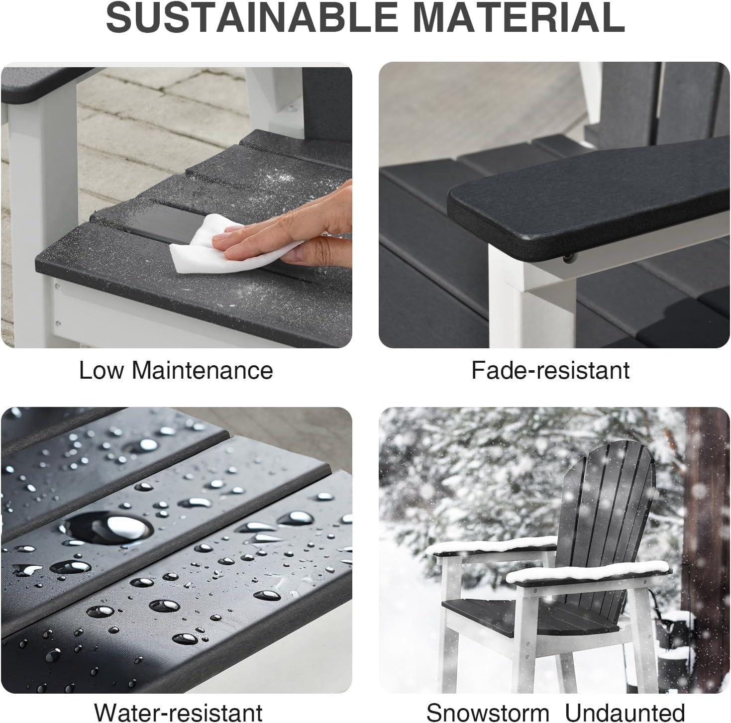 Outdoor Tall Adirondack Chair, Patio Bar Stool Chair with High Back, 400lbs, Widened Arms, All-Weather Balcony Chair for Backyard, Garden, Yard (1 PC)