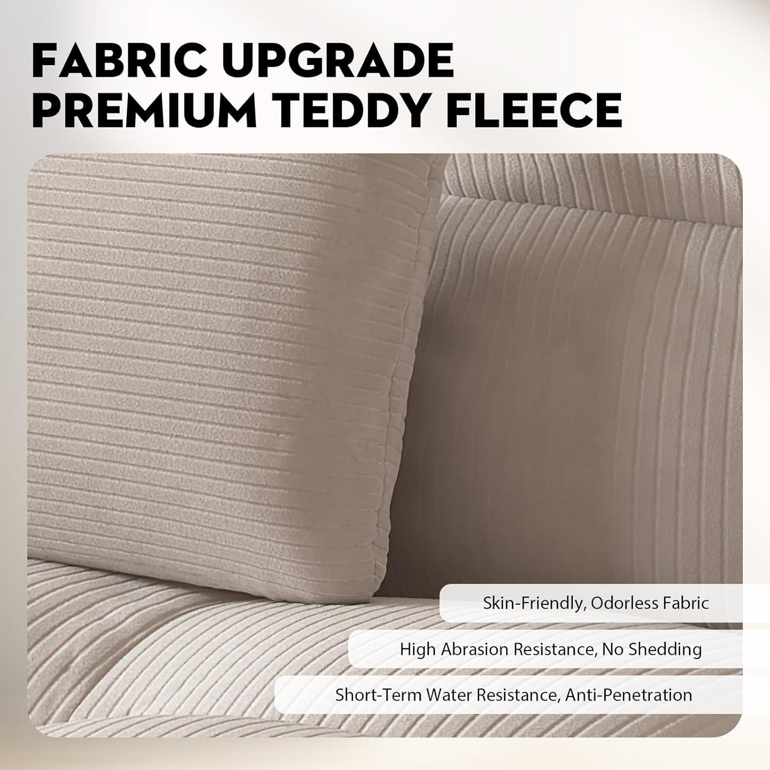 COMHOMA Convertible Futon Sofa Bed, Corduroy Velvet Futon Couch, Sleeper Sofa, Cream