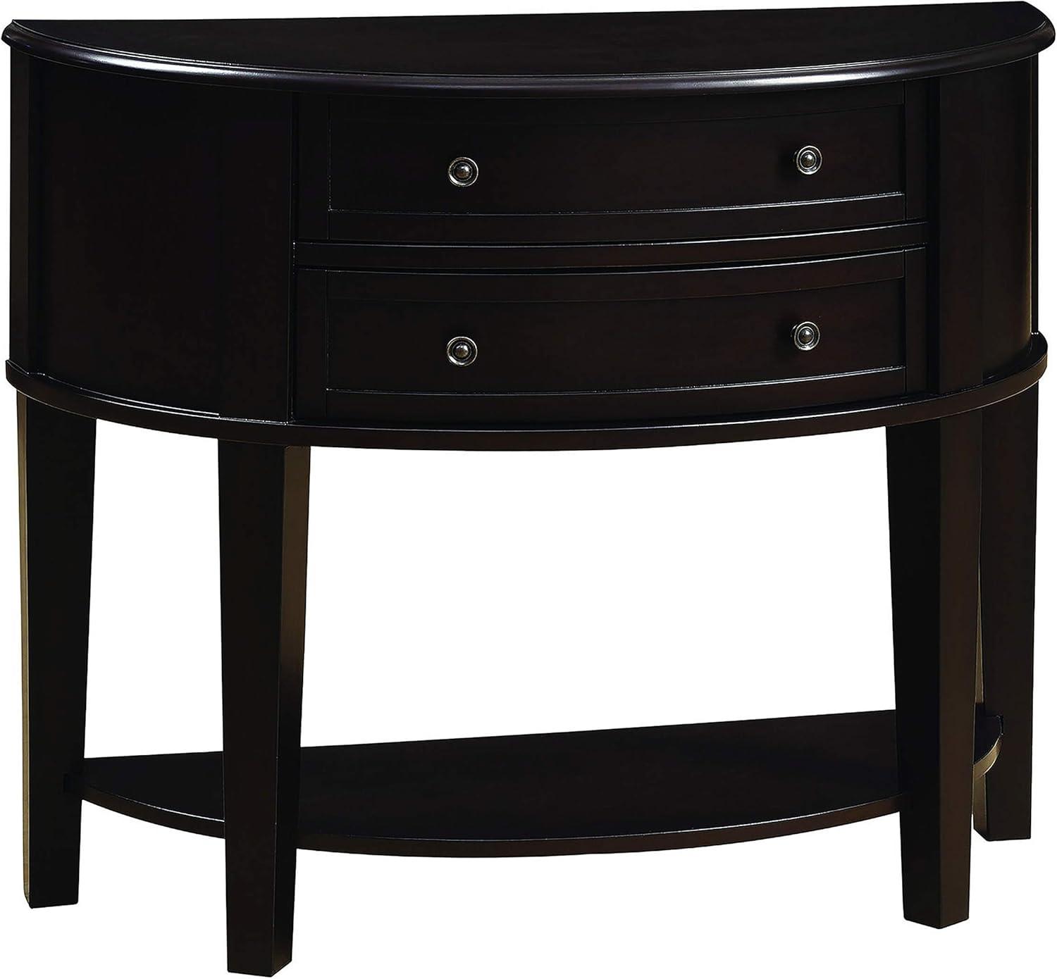 Transitional Brown Wood Demilune Console Table with Storage