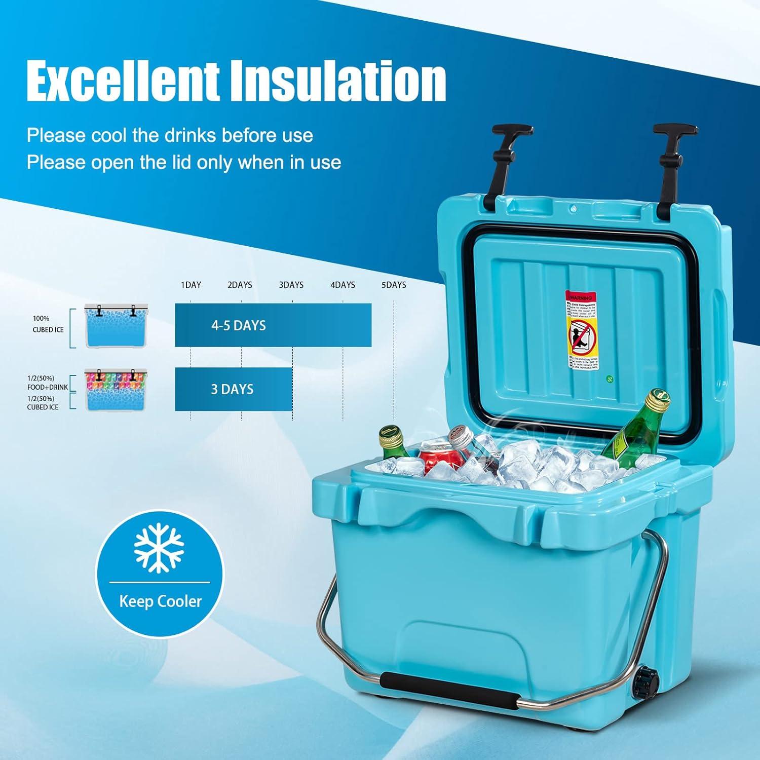 Costway 16 Quart Cooler Portable Ice Chest Leak-proof 24 Cans Ice Boxfor Camping