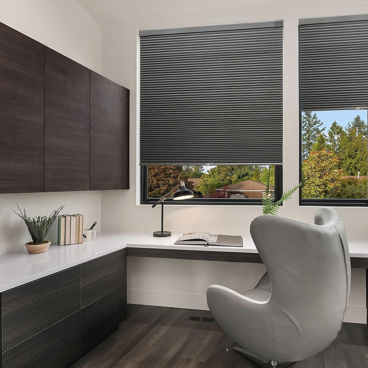 LazBlinds Cordless Cellular Shades, No Tools No Drill Blackout Honeycomb Shades Pleated Blinds for Windows, 24" W x 64" H, Midnight Black