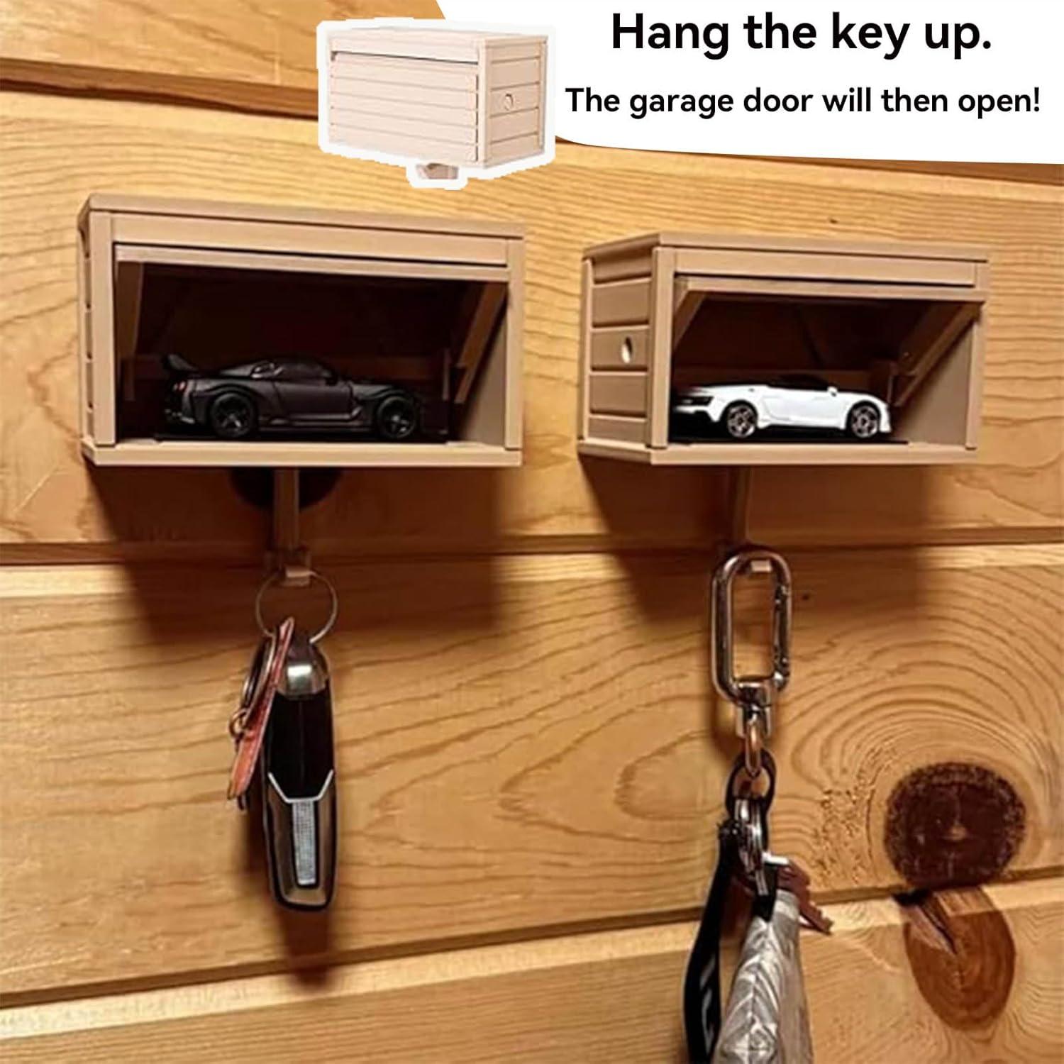 Car Garage Key Holder with Opening Door,Front Door Car Key Holder for Wall,Fun 3D Printed Key Organizer Wall Mount,Cars Garage with Opening Door for Entryway,Front Door,Hallway,Office (1, Gray)