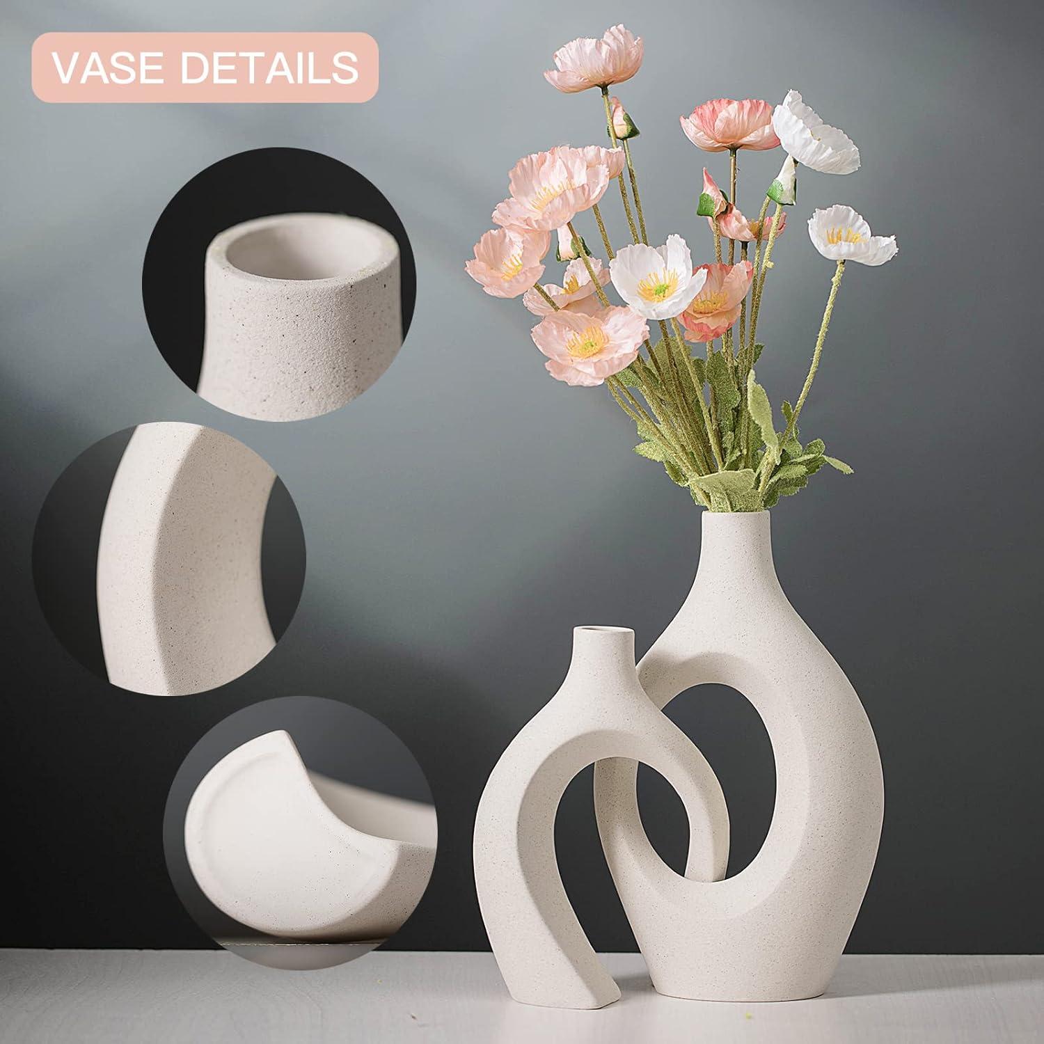 Milky White Ceramic Donut Shaped Table Vase Set