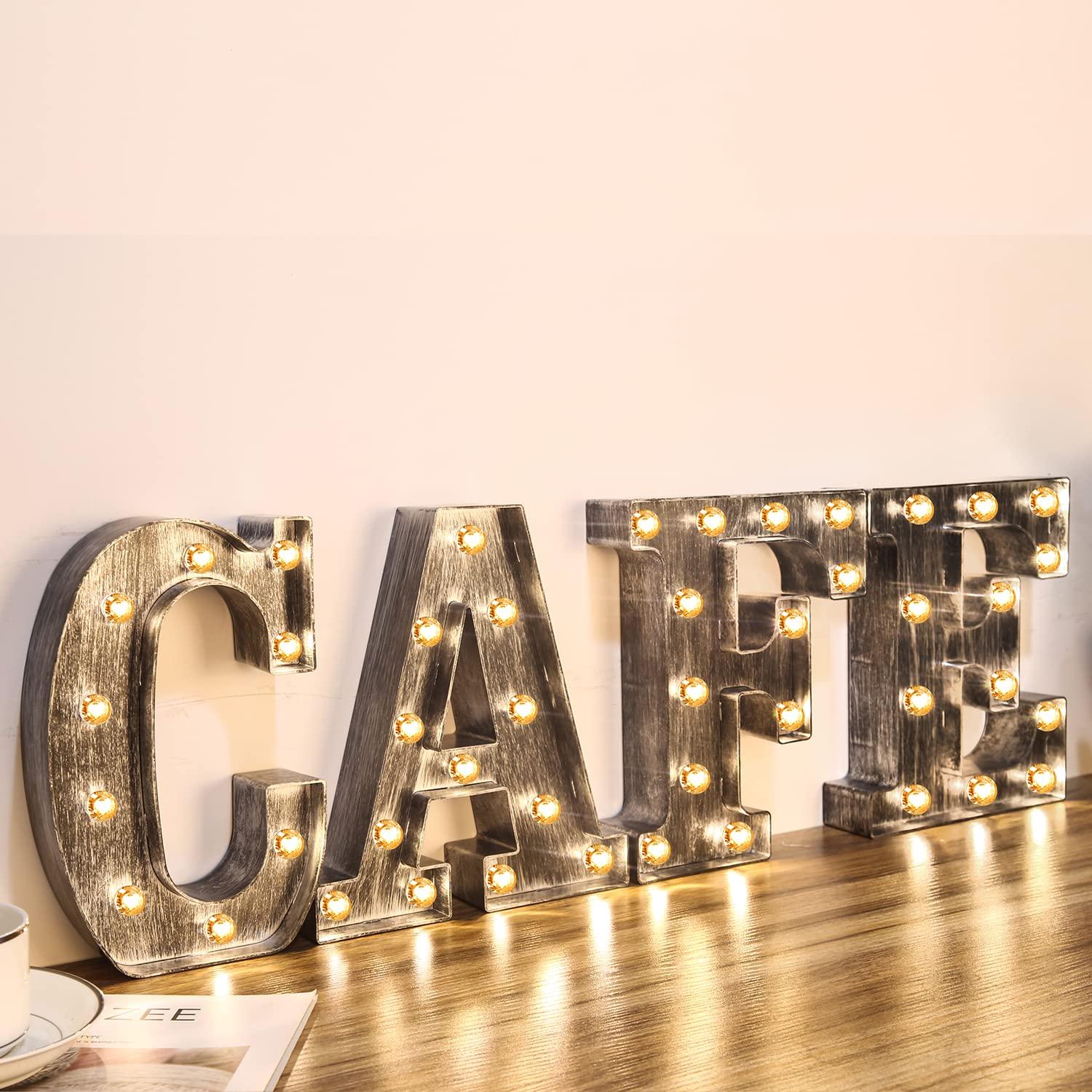 Brushed silver gray LED letters Lights Light Up letters Sign for Night Light Wedding/Birthday Party Battery Powered Christmas Lamp Home Bar Decoration -&