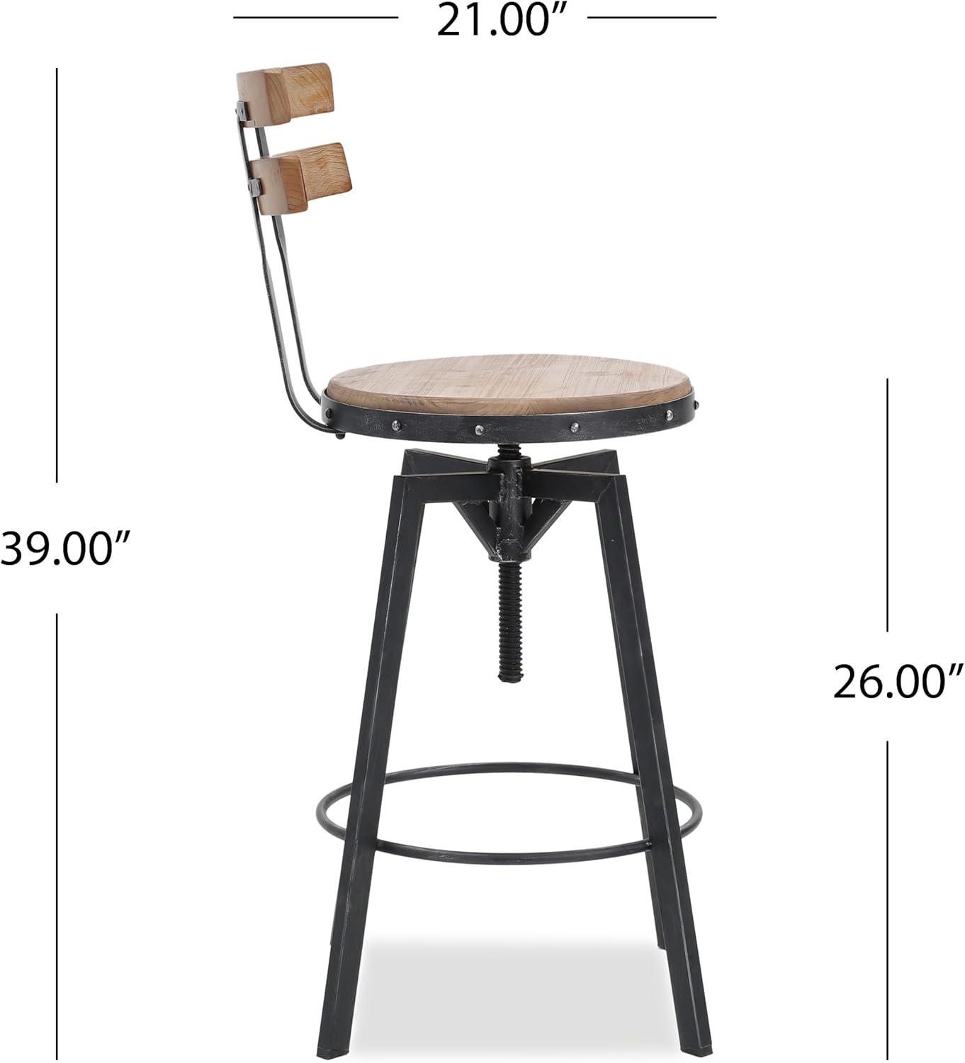 Adjustable Black Firwood and Metal Barstool with Backrest