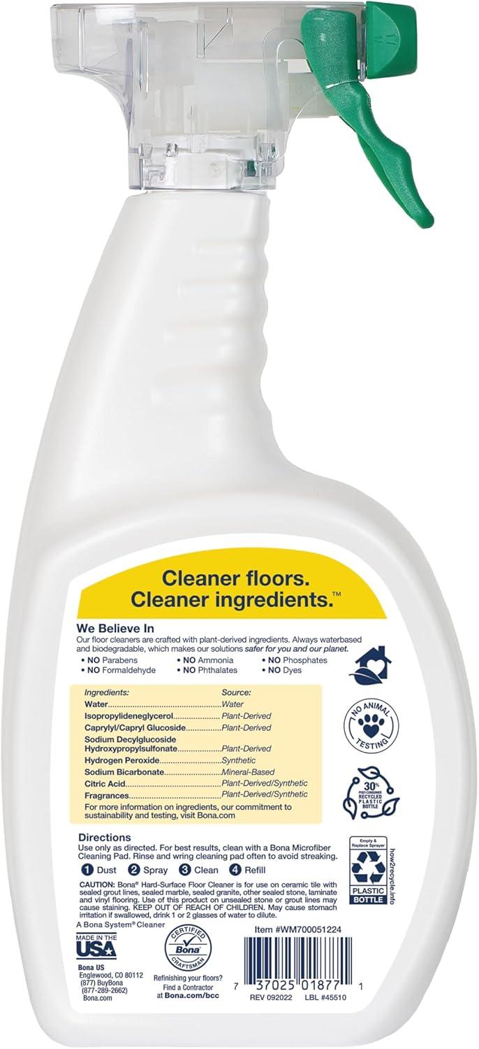 Bona Lemon Mint Cleaning Products Multi-Surface Cleaner Spray + Mop All Purpose Floor Cleaner - 32oz