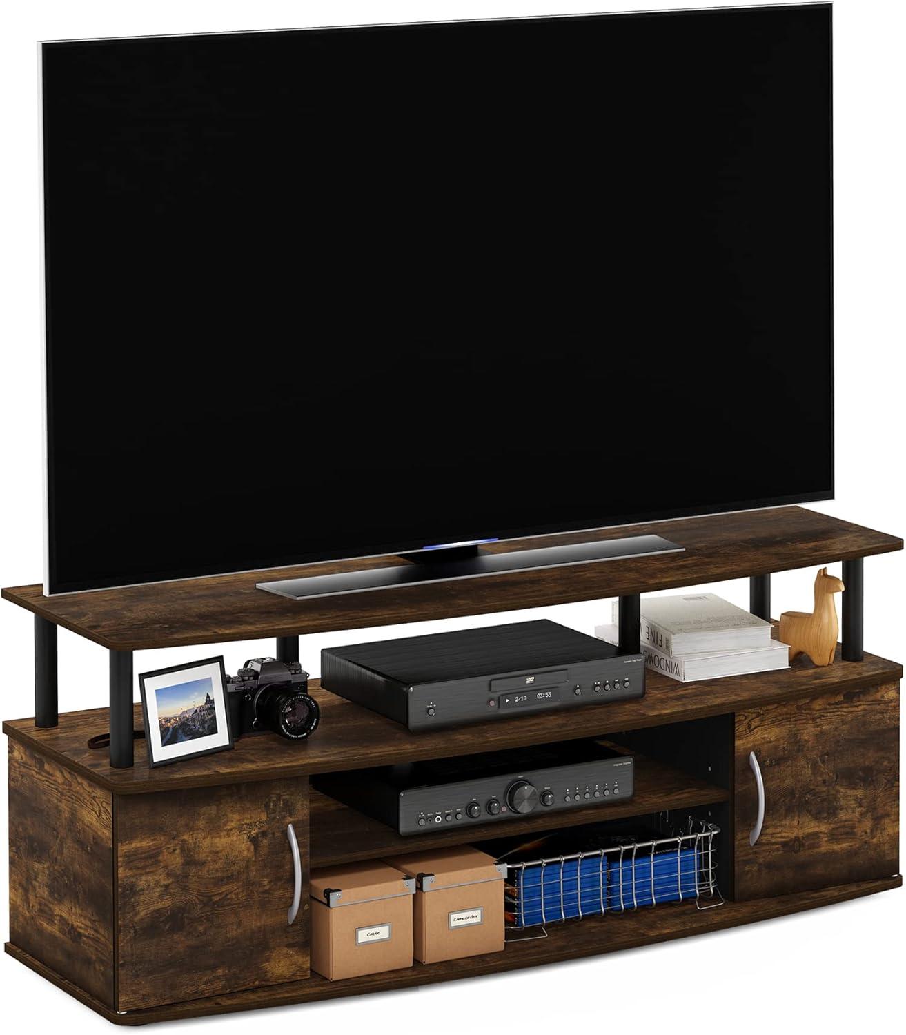 Furinno JAYA Large Entertainment Center Hold up to 55-IN TV, Amber Pine/Black