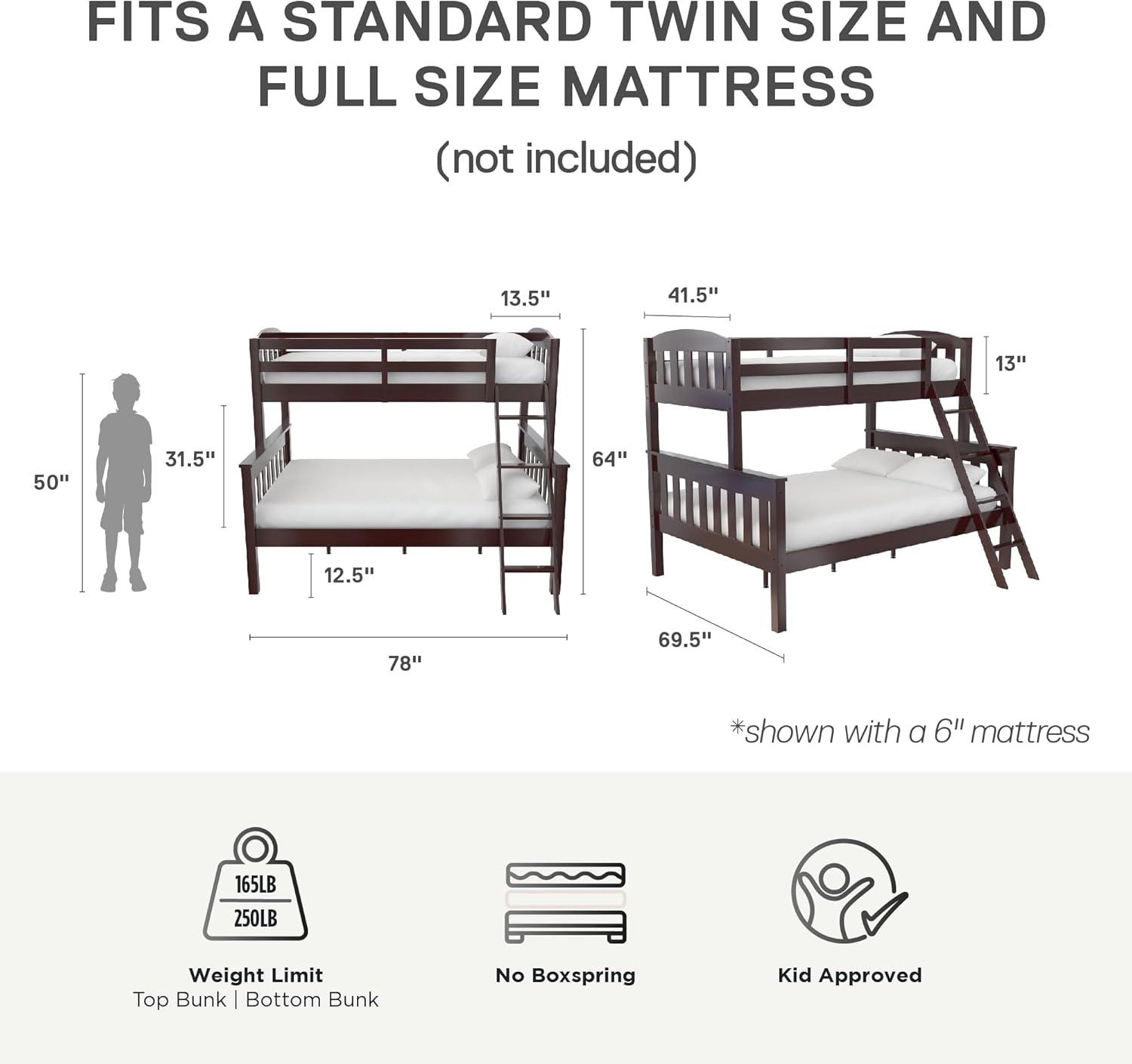 DHP Airlie Twin-Over-Full Bunk Bed with Ladder, Espresso