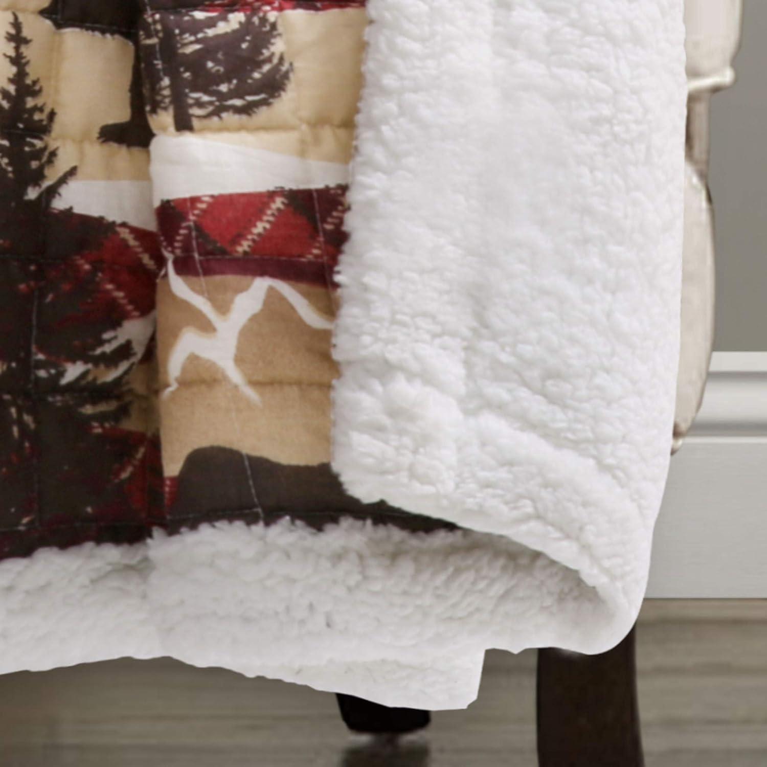 Lush Décor 50"x60" Holiday Lodge Faux Shearling Throw Blanket Red/Brown: Cozy Striped, Machine Washable