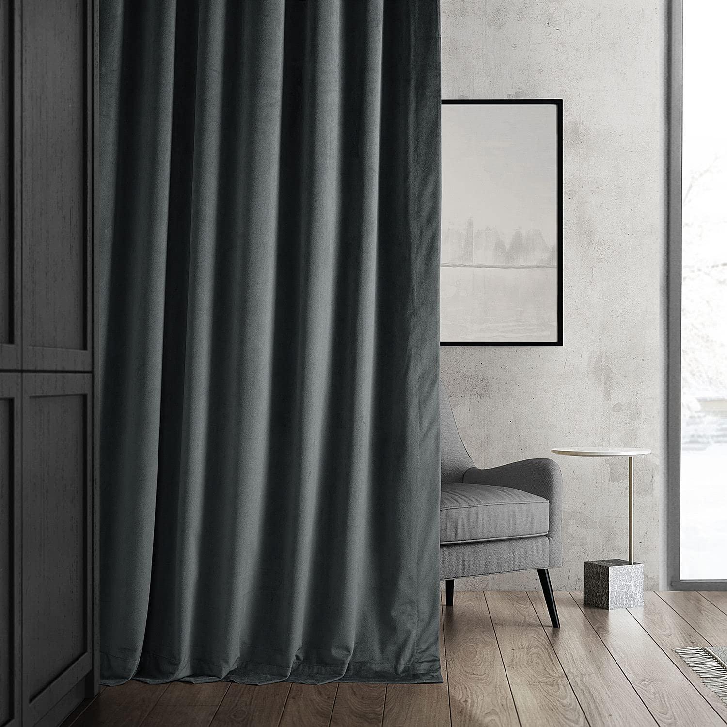 Half Price Drapes Signature Natural Grey Velvet Blackout Curtains For Bedrooms (1 Panel), 50WX 120L
