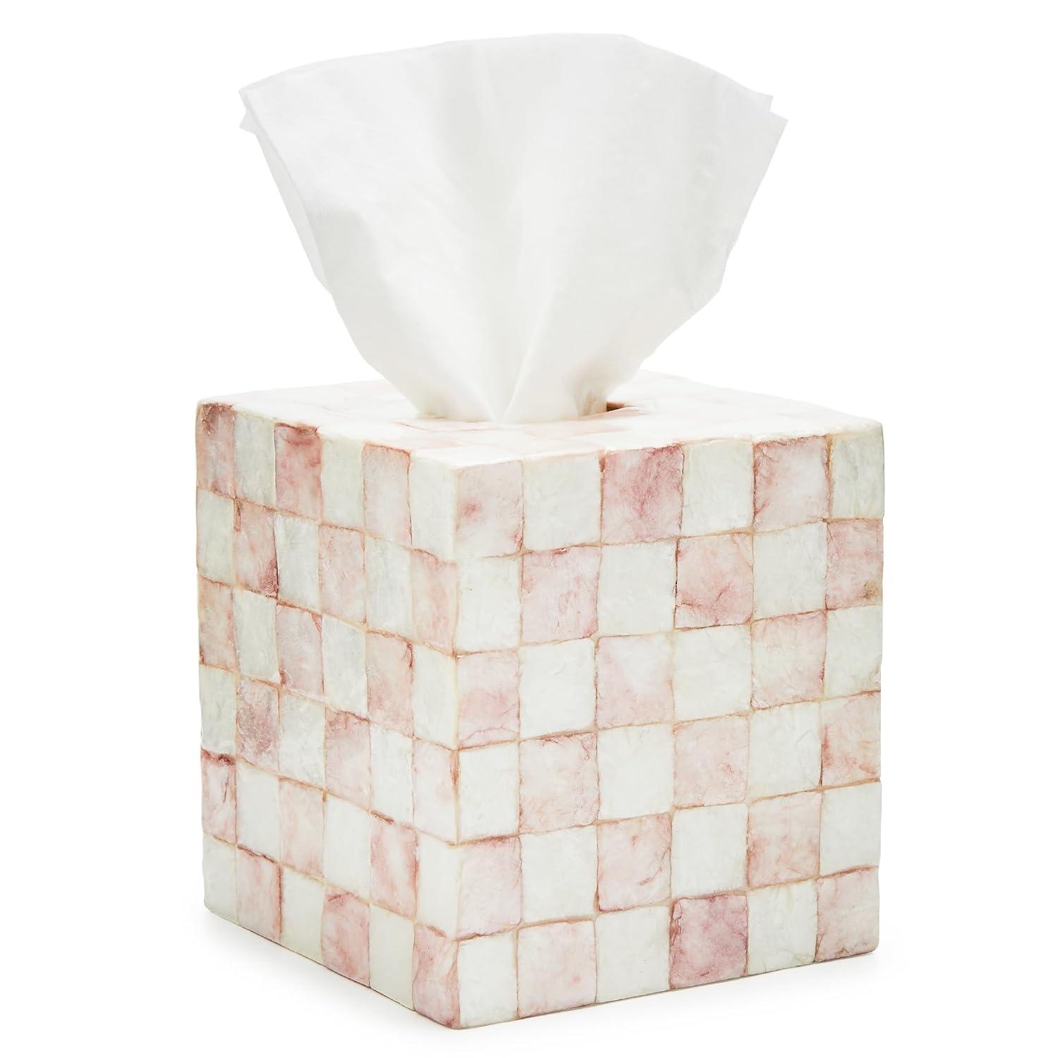 Black and White Capiz Square Tissue Box Cover