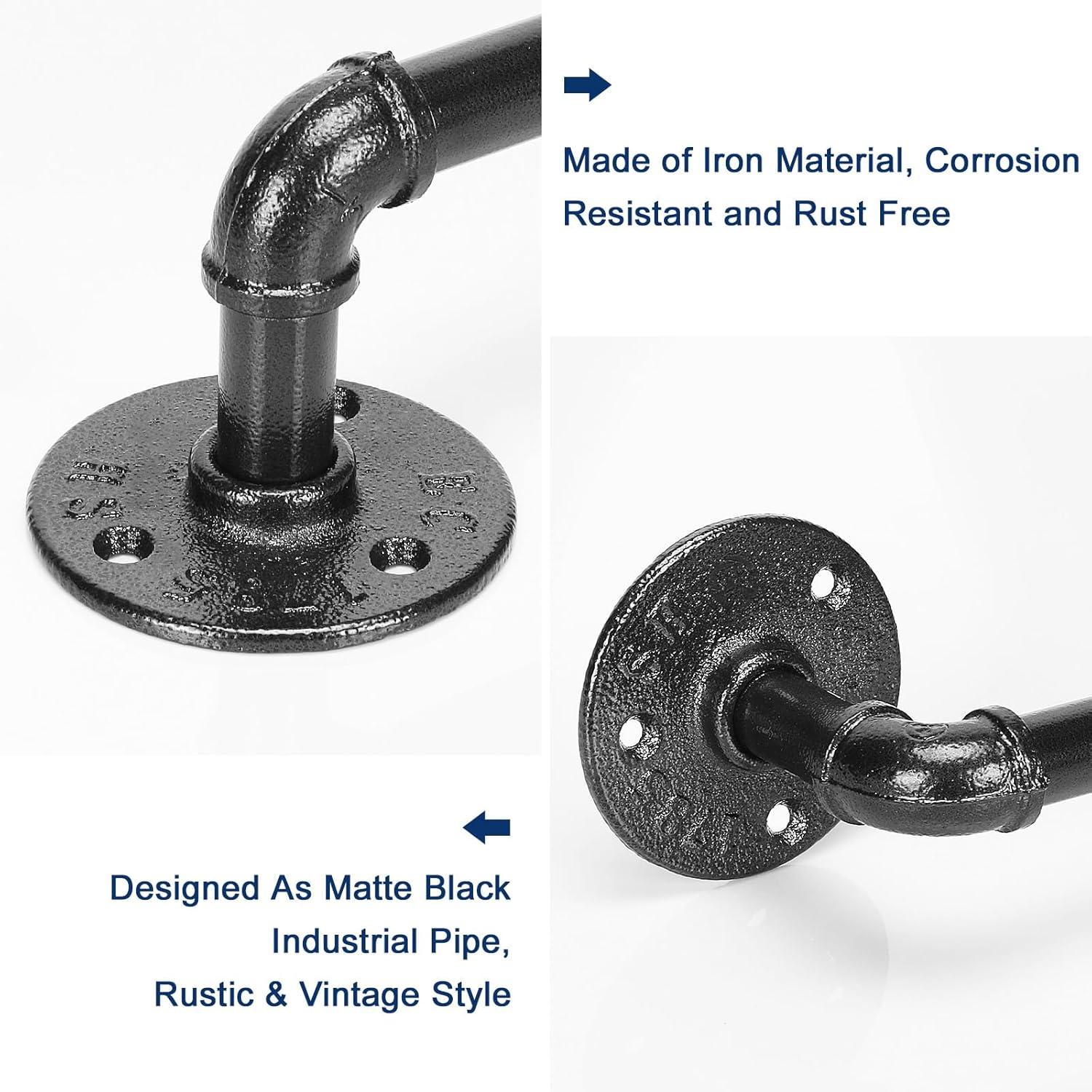 NearMoon Industrial Pipe Towel Bar, Heavy Duty Bathroom Hardware Towel Holder Accessory, Wall Mounted DIY Rustic Iron Bathroom Towel Rack Holder (24 Inch, Black)