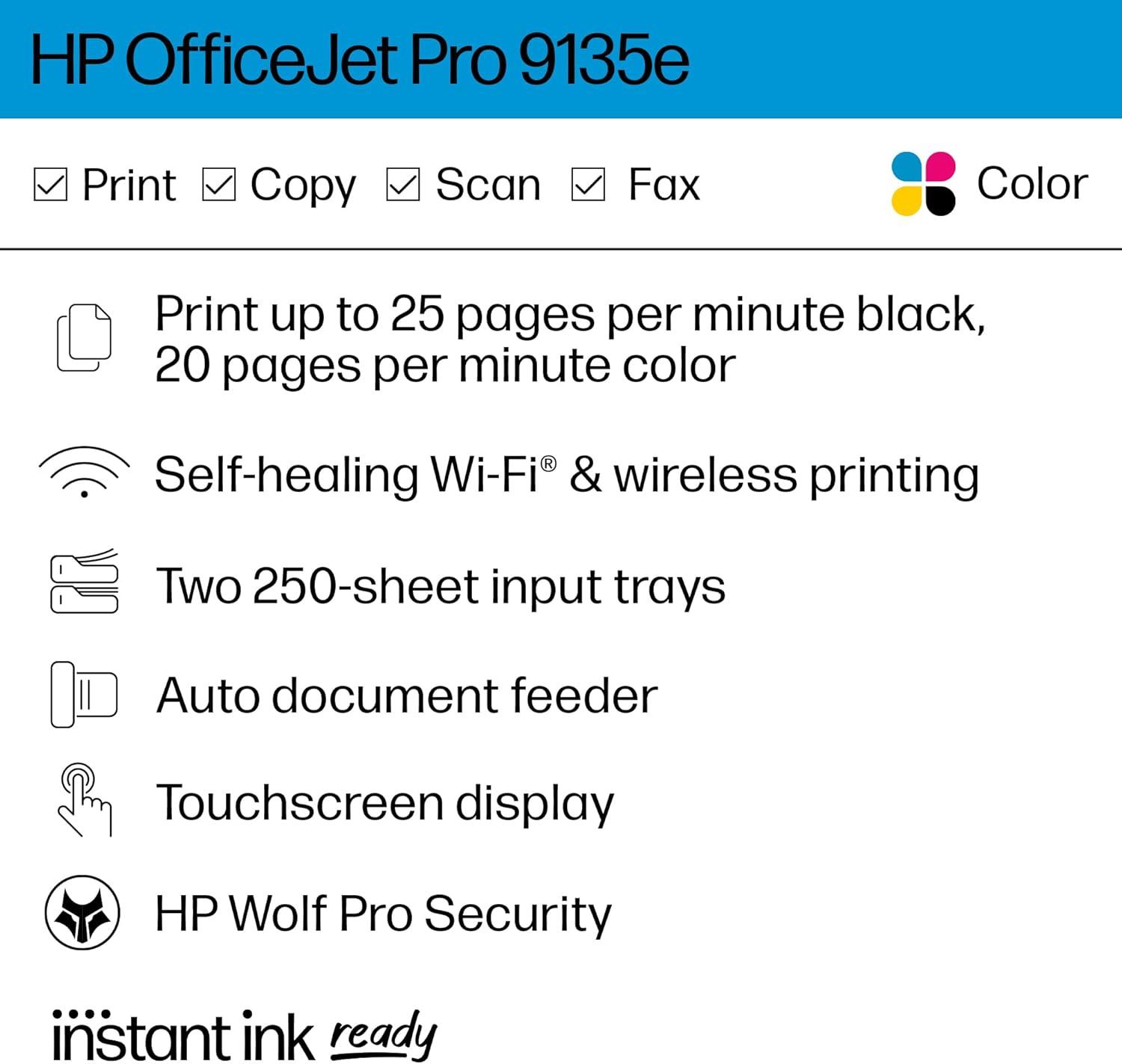 HP Inc. OfficeJet Pro 9135e Wireless All-in-One Printer with 3 Months of Instant Ink for free with HP Inc.+