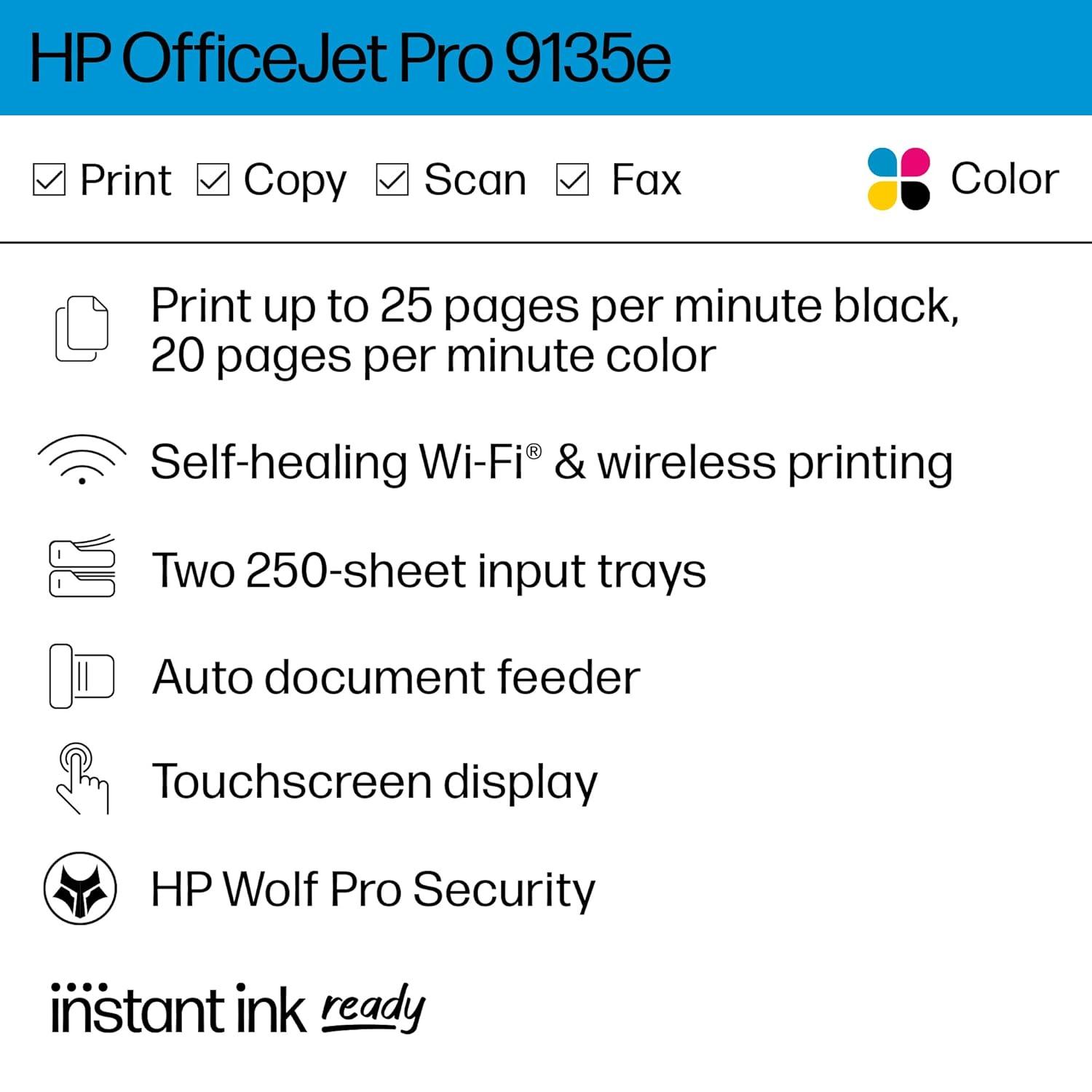 HP Inc. OfficeJet Pro 9135e Wireless All-in-One Printer with 3 Months of Instant Ink for free with HP Inc.+