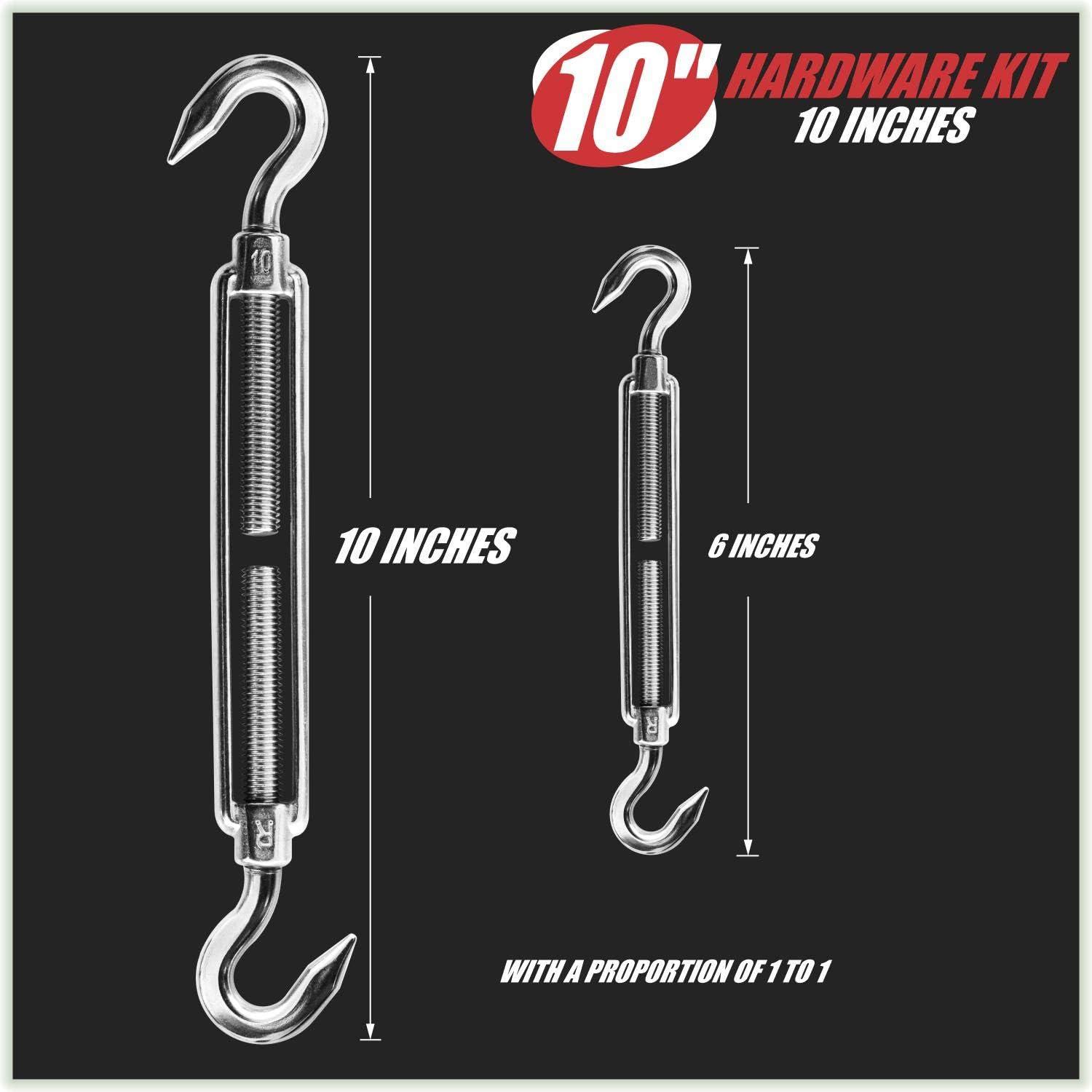 10 Inch Hardware Kit for Rectangle/Square Sun Shade Sail Canopy, 316 Military-Grade Stainless Steel