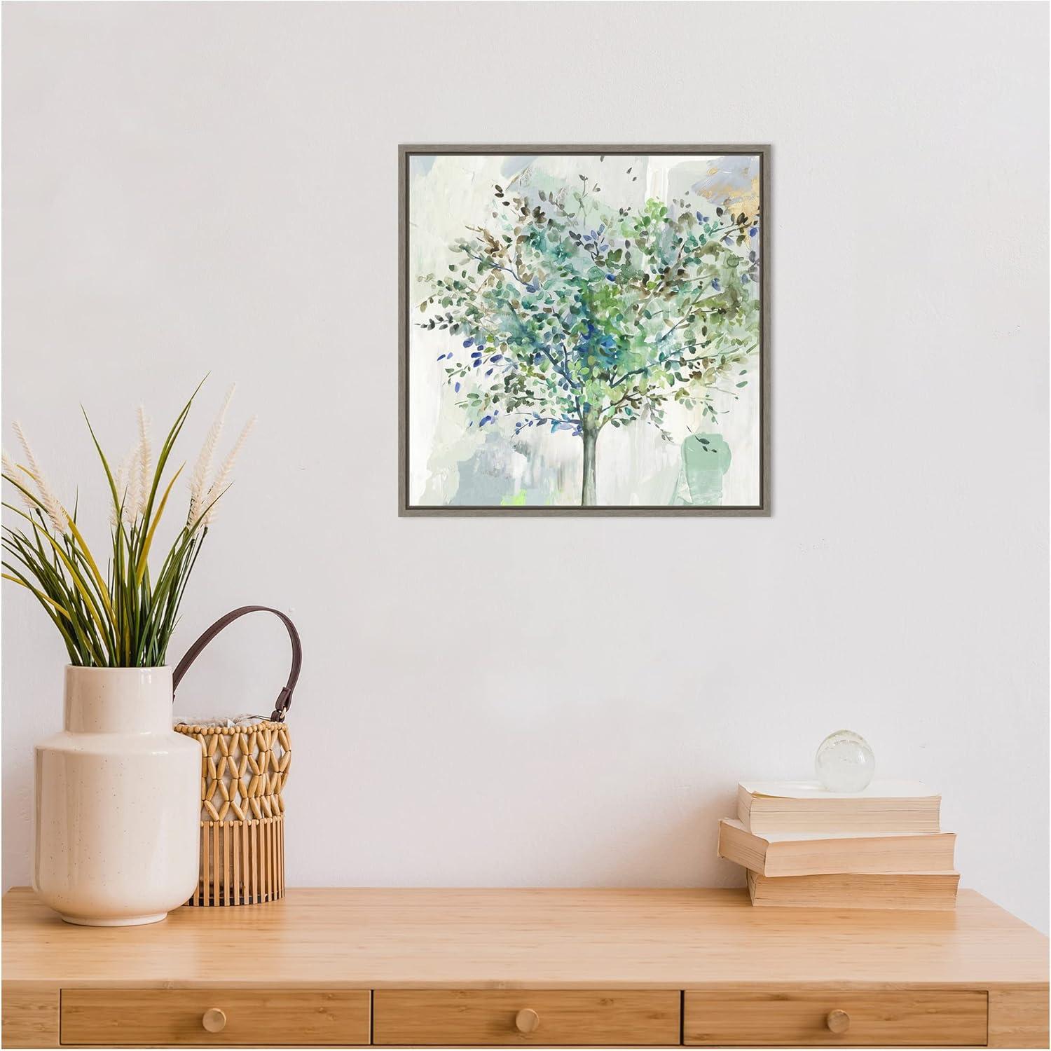 Amanti Art Glorious Still Moment (Green Tree) by Allison Pearce Canvas Wall Art Print Framed 16 x 16-in.