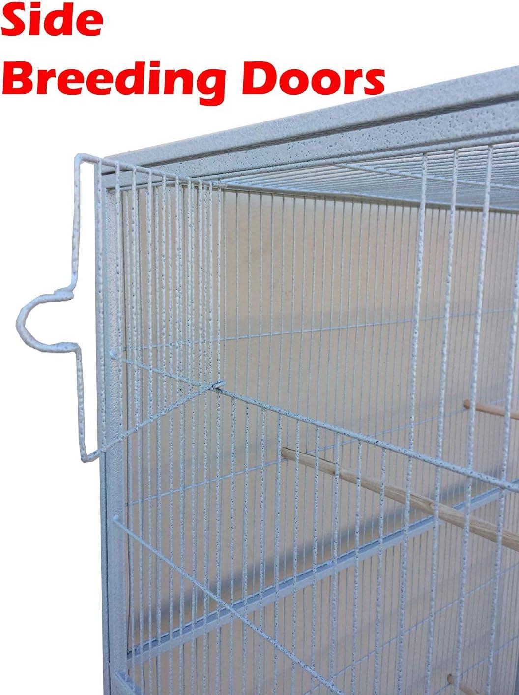 64" White Wrought Iron Bird Flight Cage with Rolling Stand