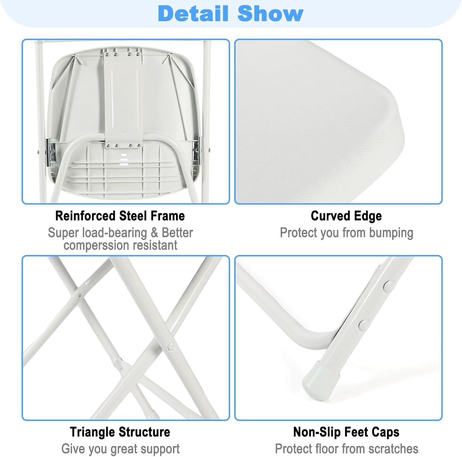 COVERONICS 10 Pack Plastic Folding Chair, Portable Steel Frame Party Chairs Seating, Indoor/Outdoor Stackable Commercial Chair for Home, Office, Weddings & Events, 550lbs Weight Capacity, White