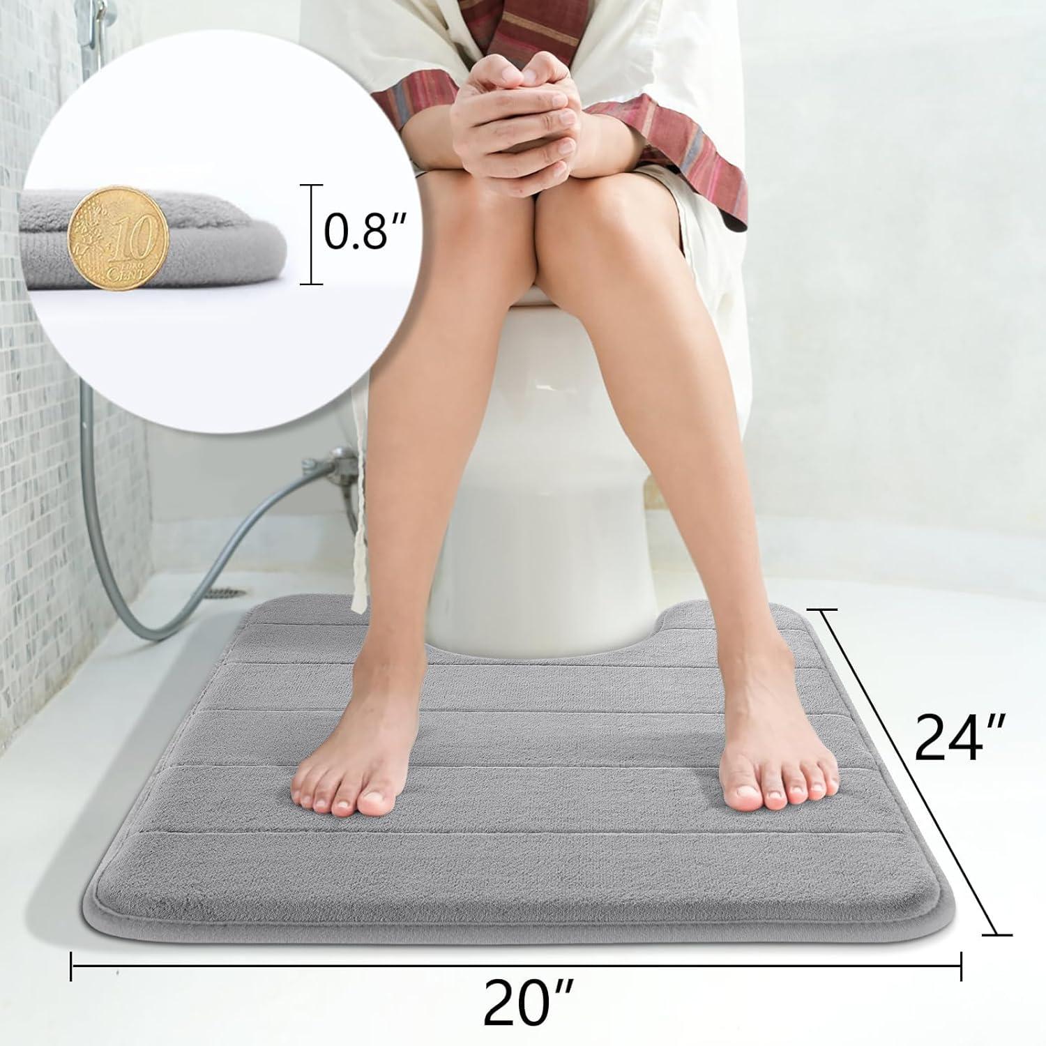 Yimobra Memory Foam Toilet Bath Mat U-Shaped, Commode Contour Rug, Soft and Comfortable, Super Water Absorption, Non-Slip, Thick, Machine Wash and Easier to Dry for Bathroom, 24 X 20 Inches,