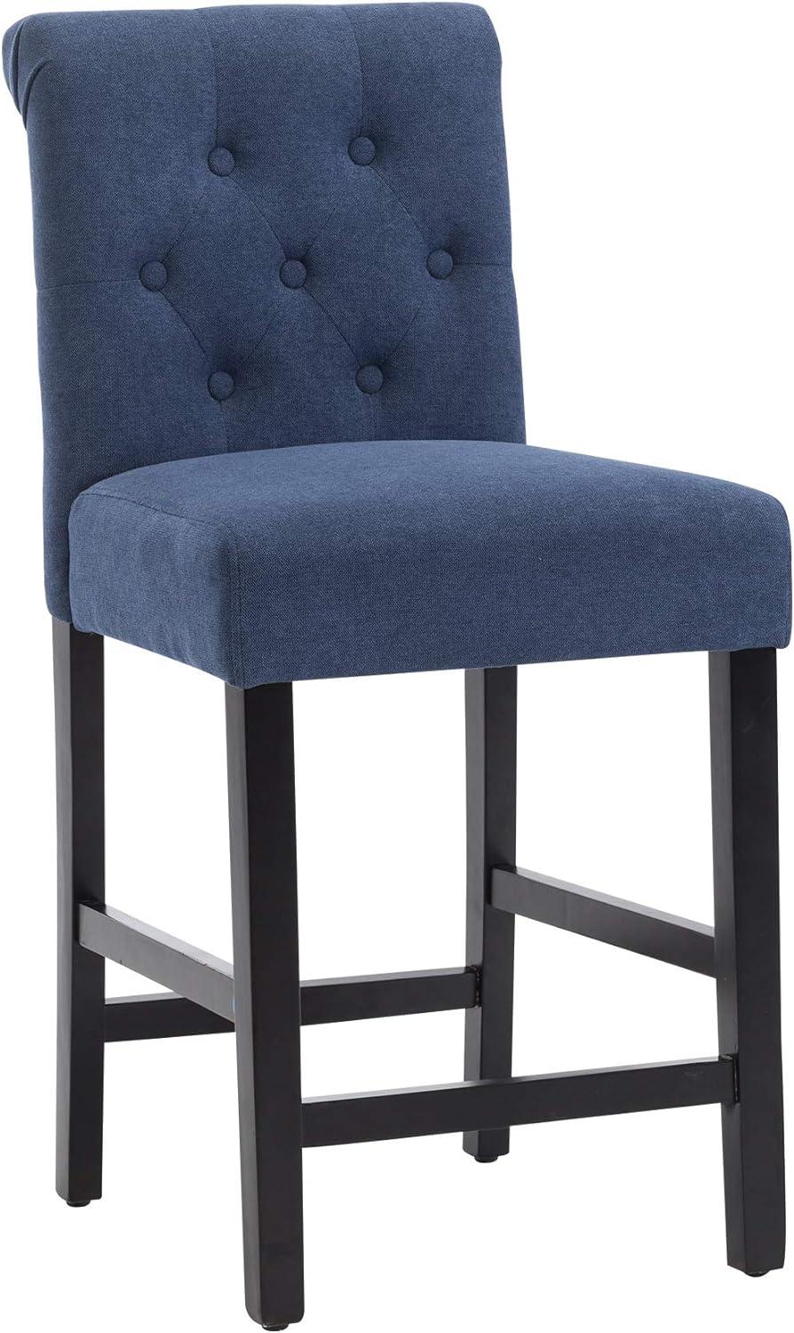 Blue Fabric Upholstered Counter Height Barstool Dining Chairs with Button-Tufted , Set of 2