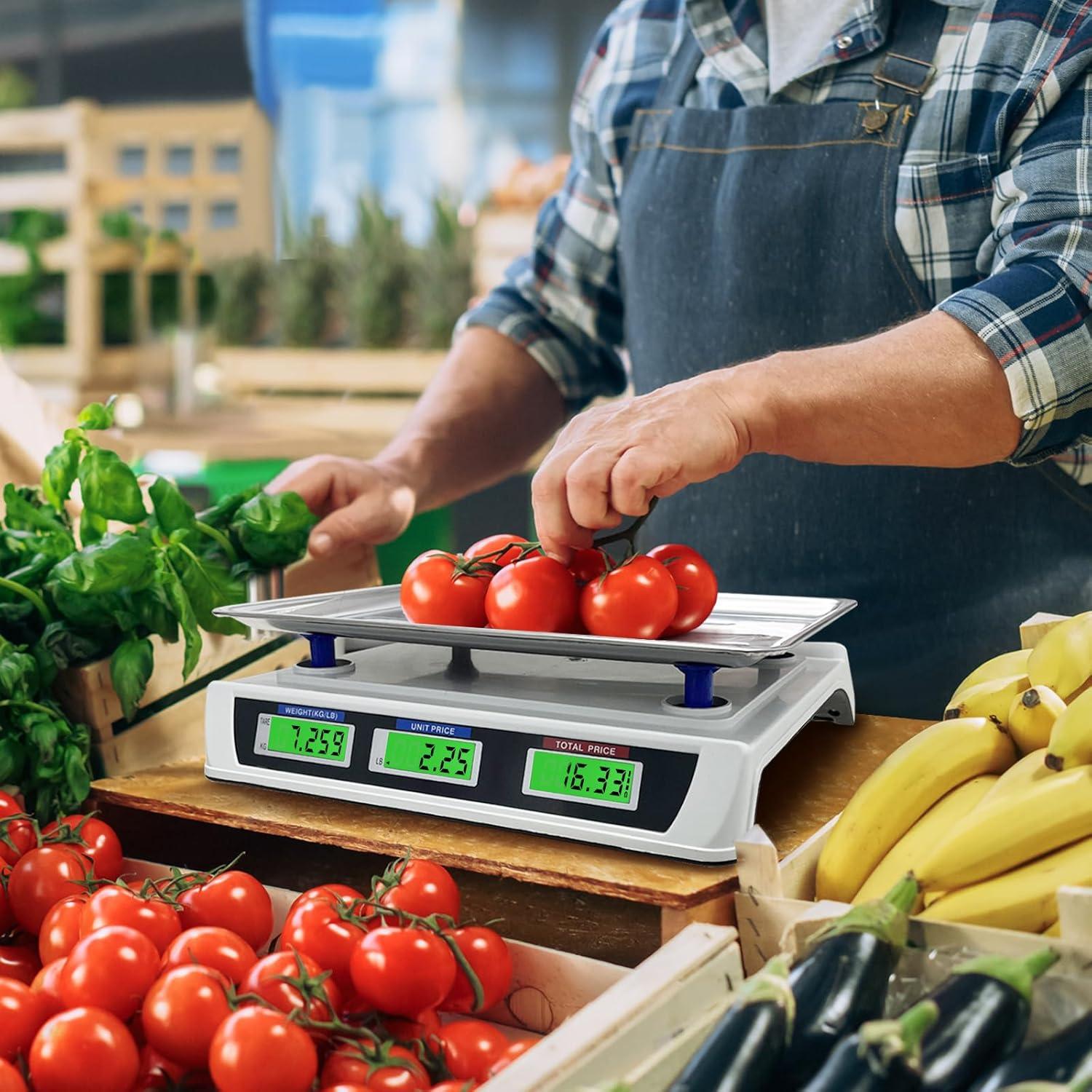Price Computing Scale 88lb/40kg LCD Digital Commercial Price Scale with Stainless Steel Platform,Produce Scale & Food Scale for Farmers Market, Retail Outlets, Meat Shop (Flat Plate)