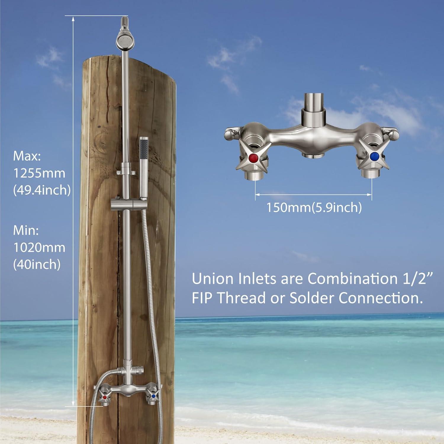 Aolemi Wall Mount Outdoor Shower Kit,Outdoor Shower Fixtures Faucet System with Handheld Spray,Double Handle 6 Inch Center Exposed Shower with Shower Head Polish Chrome