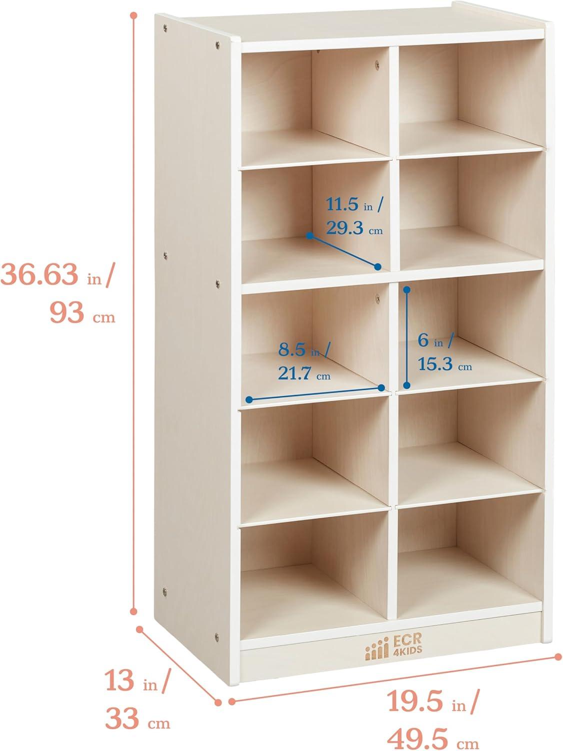 ECR4Kids 10 Cubby Mobile Tray Storage Cabinet, 5x2, White Wash
