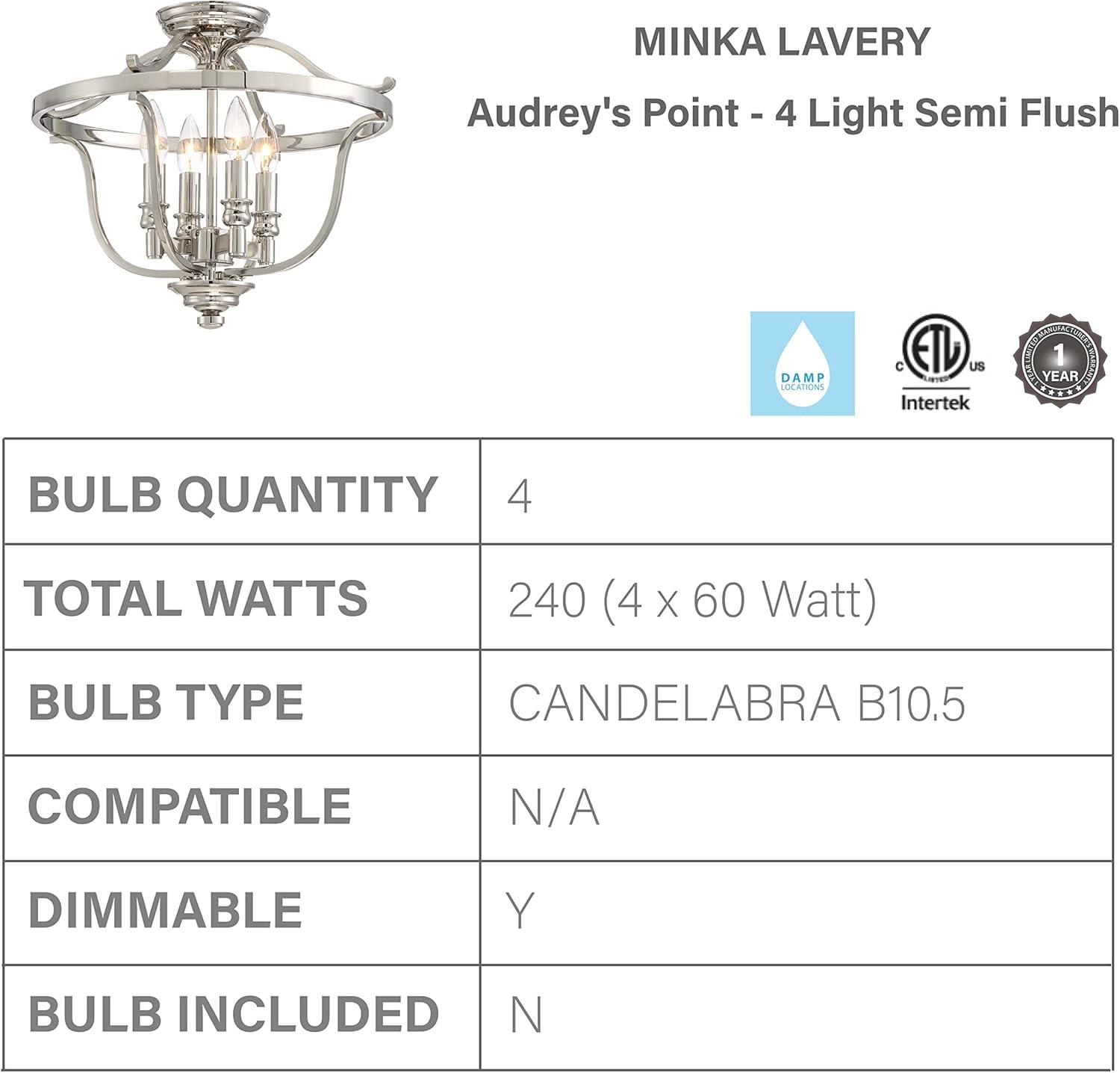 Minka Lavery - Audrey's Point - 4 Light Semi-Flush Mount in Transitional Style -