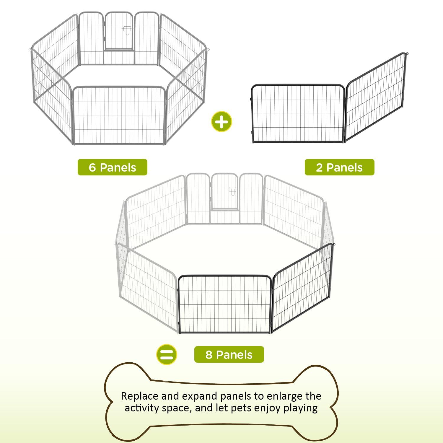 FDW Dog Playpen Indoor 2 Panels Dog Pen For Medium And Large Dogs, Exercise Pen Pet Dog Fence With Doors Pet Puppy Playpen For RV Camping Yard, Black