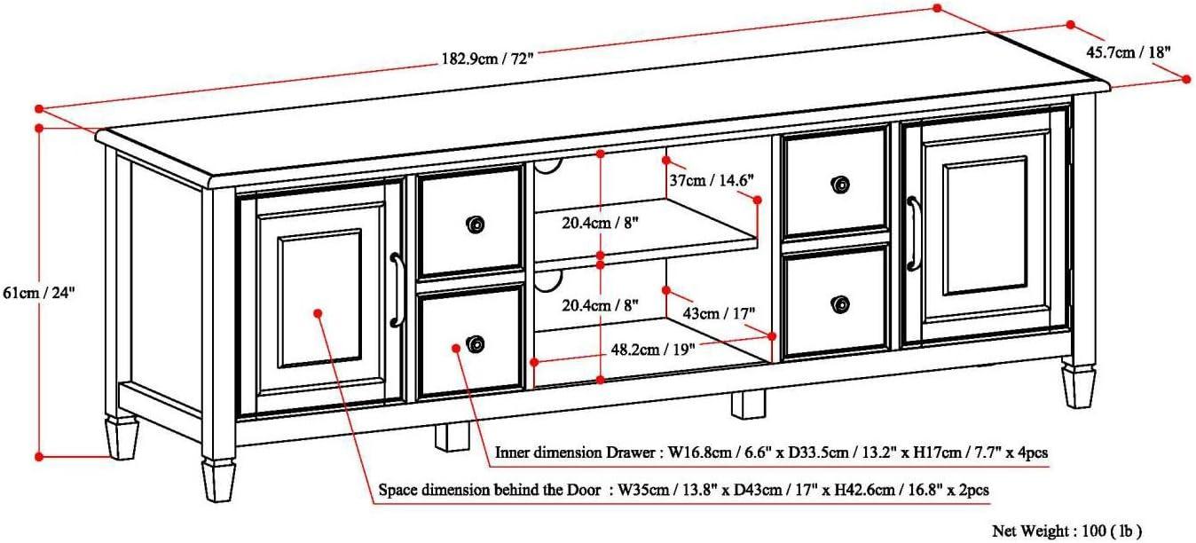 Simpli Home Connaught 72"W Solid Wood Traditional TV Stand for TVs up to 80" with 4 Drawers and 2 Cabinets