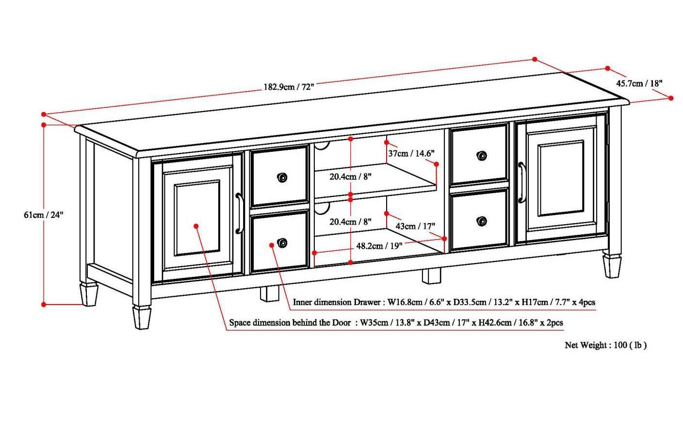 Simpli Home Connaught SOLID WOOD 72 inch Wide TV Stand For TVs up to 80 inches