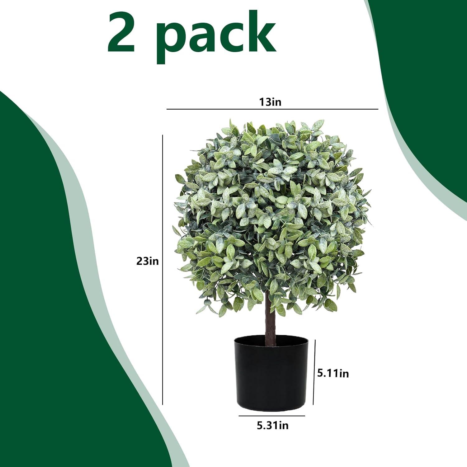 22’’ Faux Boxwood Topiary Ball Tree Set of 2, Artificial Plants Outdoor Weather Resistant, Cement-Filled Potted Bushes, Evergreen Topiary Trees Artificial for Porch Decoration Indoor Outdoor