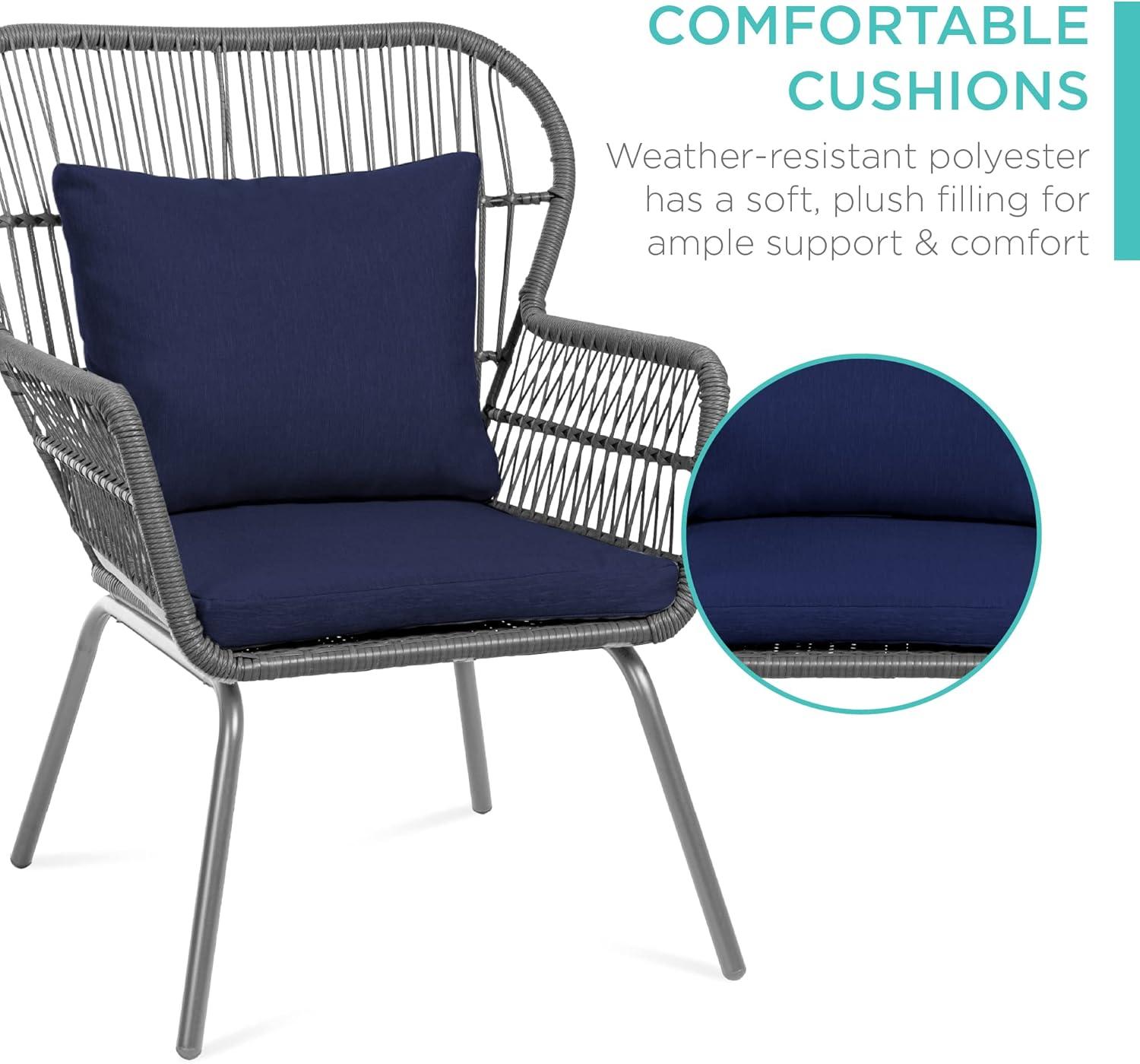 Best Choice Products 3-Piece Patio Conversation Bistro Set, Outdoor Wicker w/ 2 Chairs, Cushions, Side Table - Gray/Navy