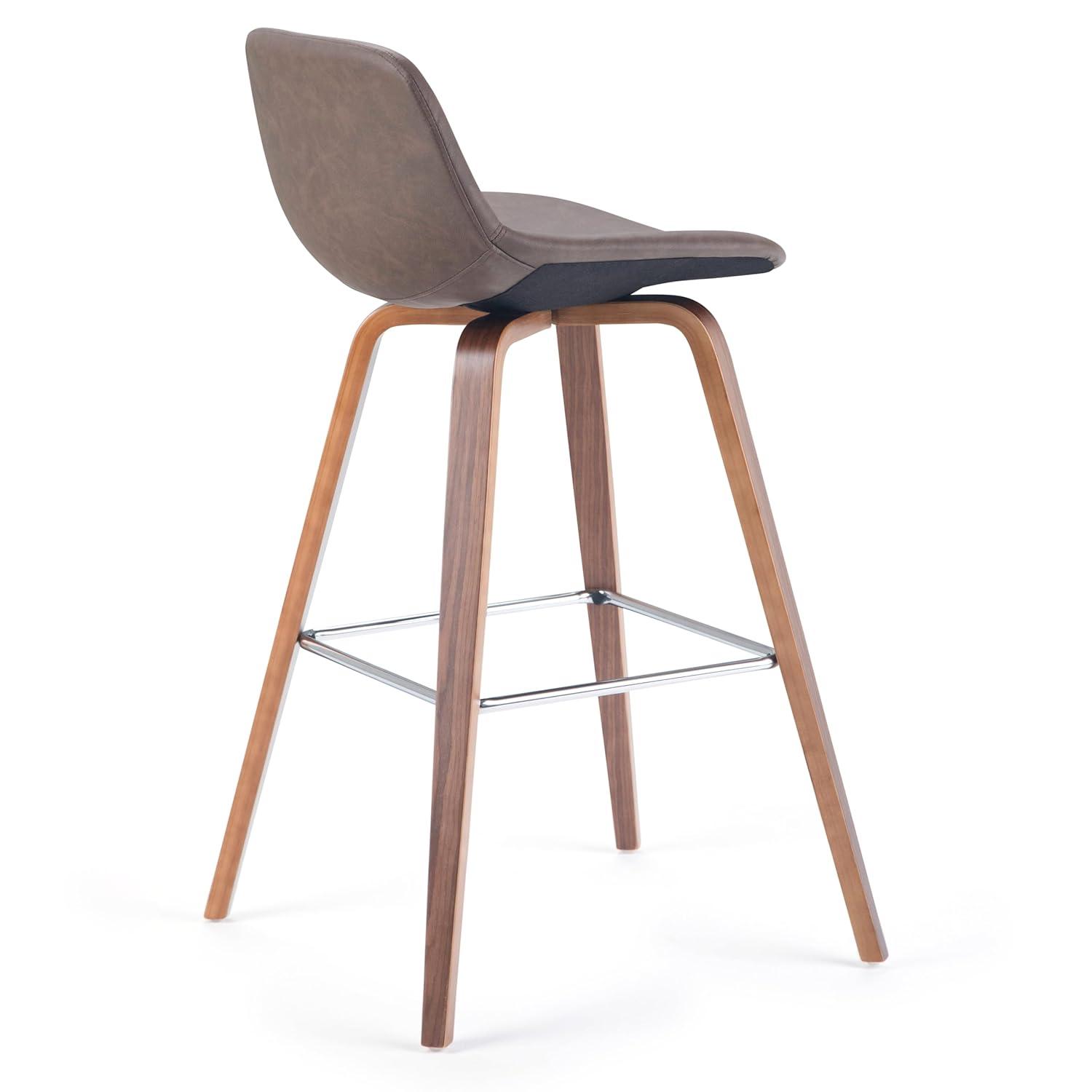 Simpli Home Randolph Mid Century Modern 28 inch Bentwood Counter/ Bar Height Stool (Set of 2) in Distressed Chocolate Brown Vegan Faux Leather