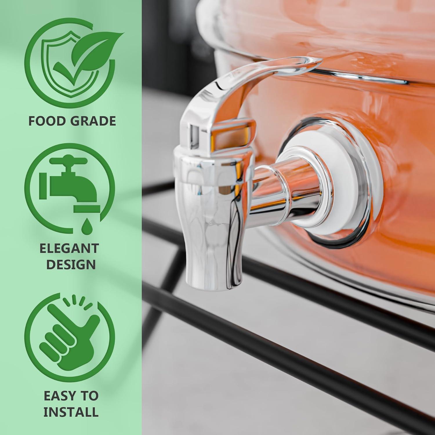 Silver Beverage Dispenser Replacement Spigot - Push Style for Drink Dispensers with Spout - Fits Mason Jar, Glass, and Plastic Pitchers - Ideal for Parties and Events