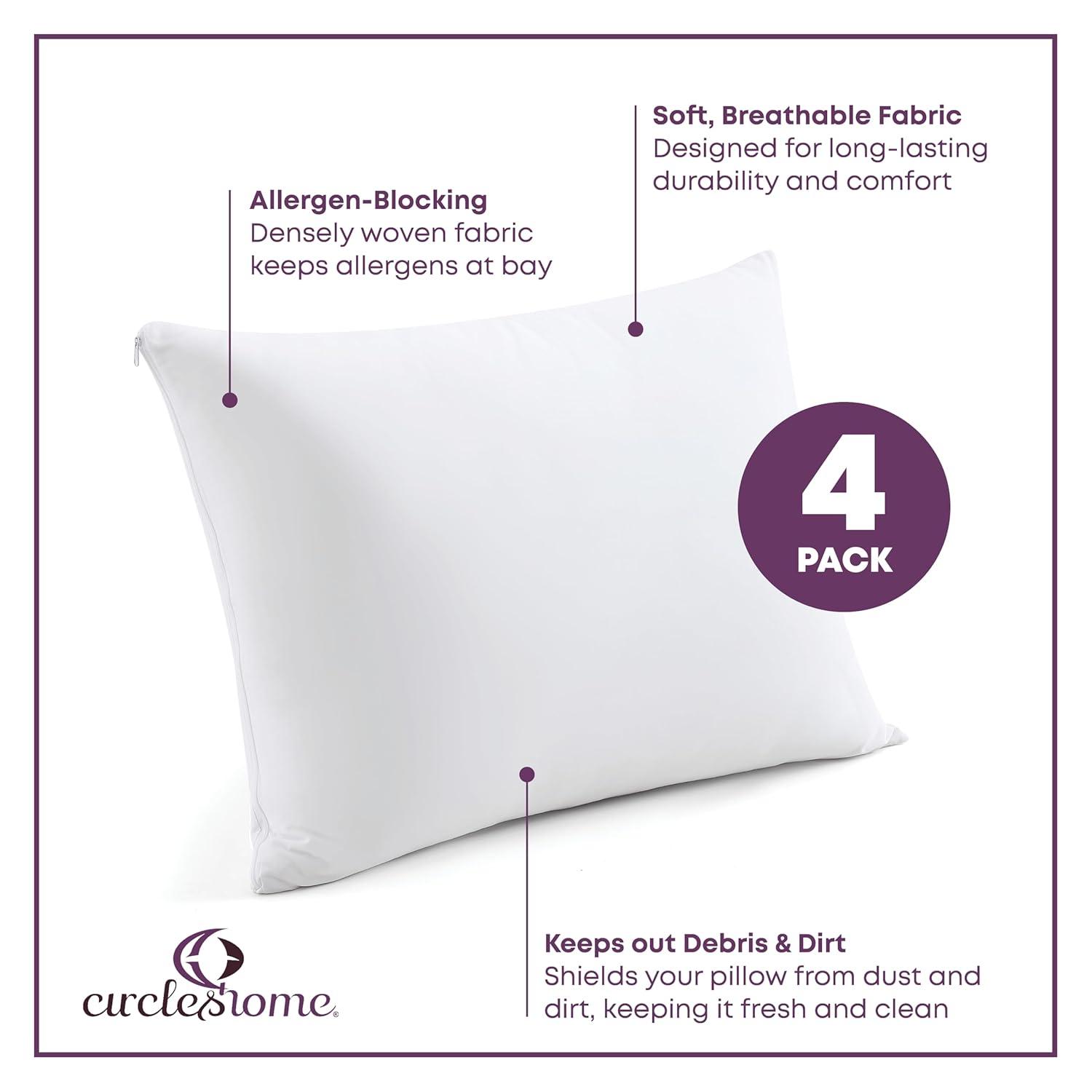 Circles Home 100% Cotton Breathable King Pillow Protector with Zipper – (4 pack)