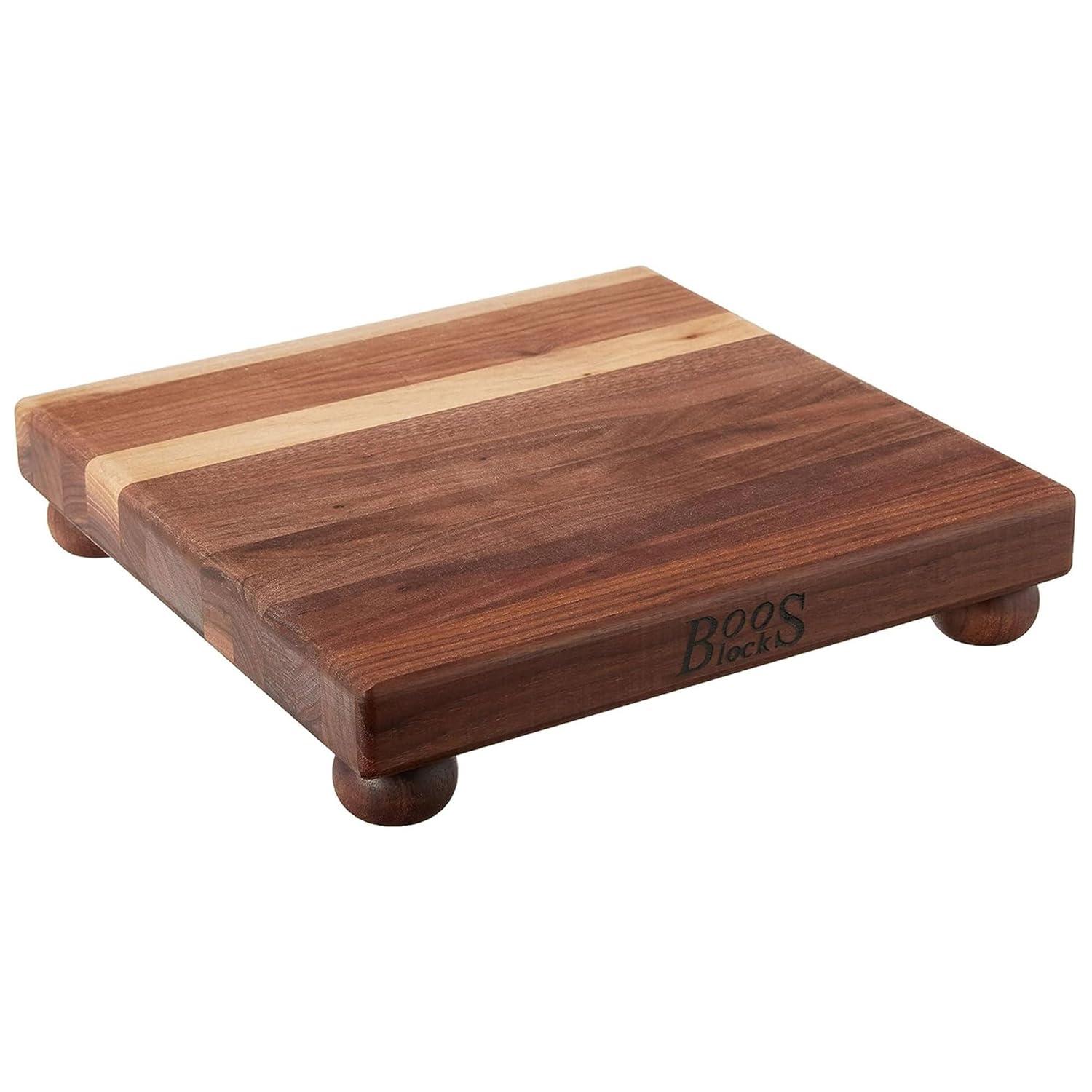 John Boos Gift 1.5" Edge Grain Walnut 12" Square Cutting Board with Wood Feet