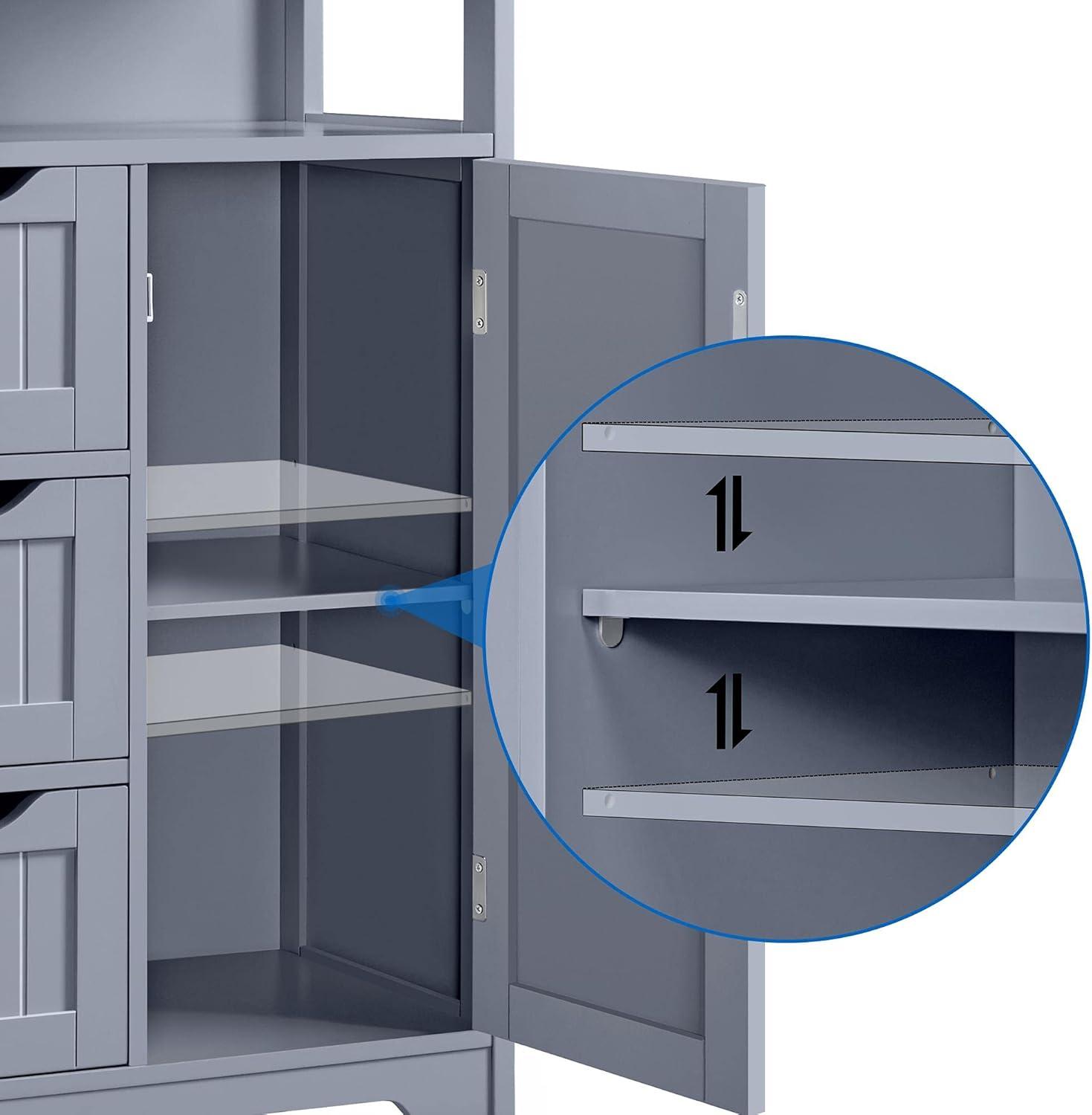 Wooden Bathroom Floor Cabinet w/ Drawers, Kitchen Cupboard Living Room Cabinet