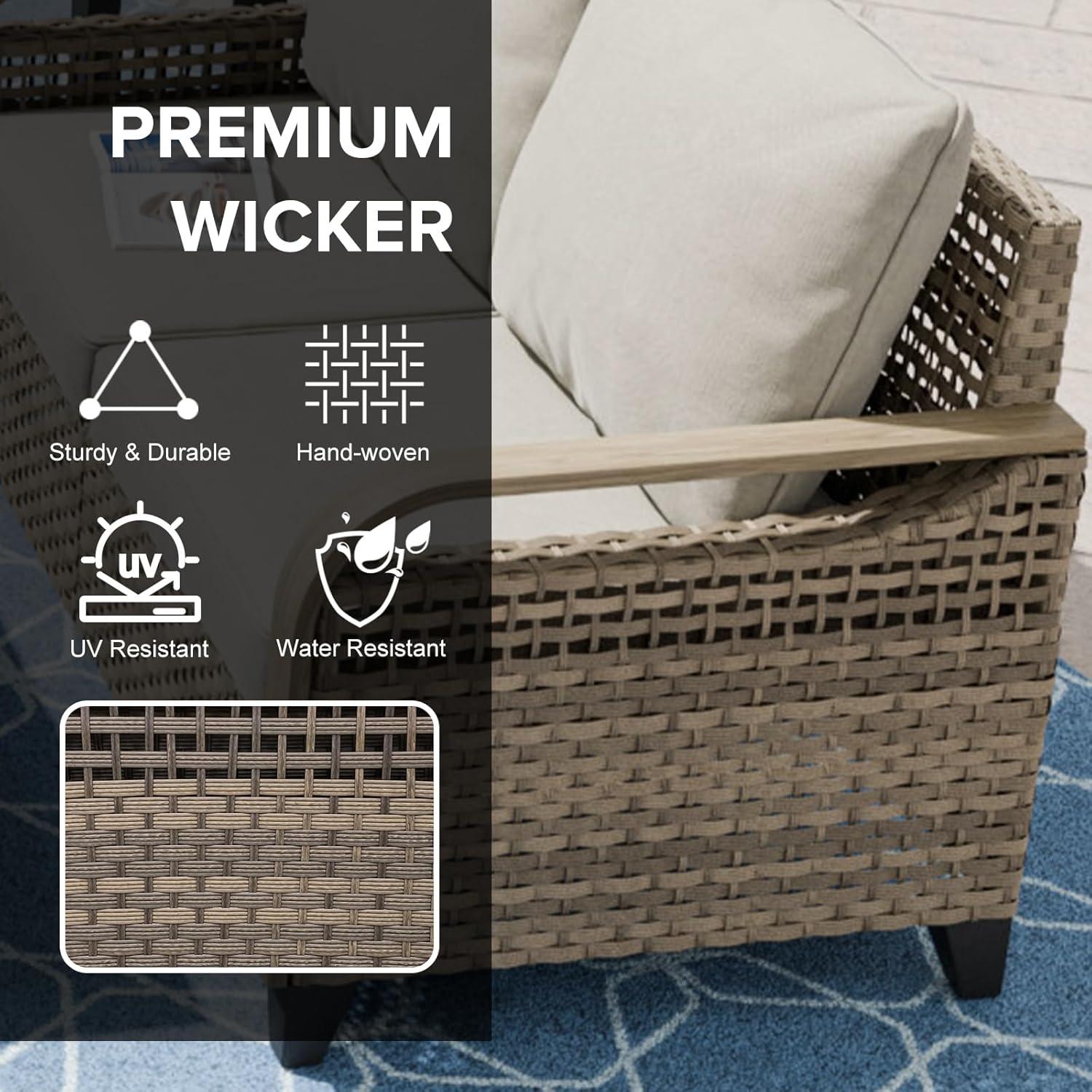 INTER HUT Modern Wicker Patio Sofa, Rattan Outdoor Couch Sofa, 3 Seat Couch, Brown/Gray