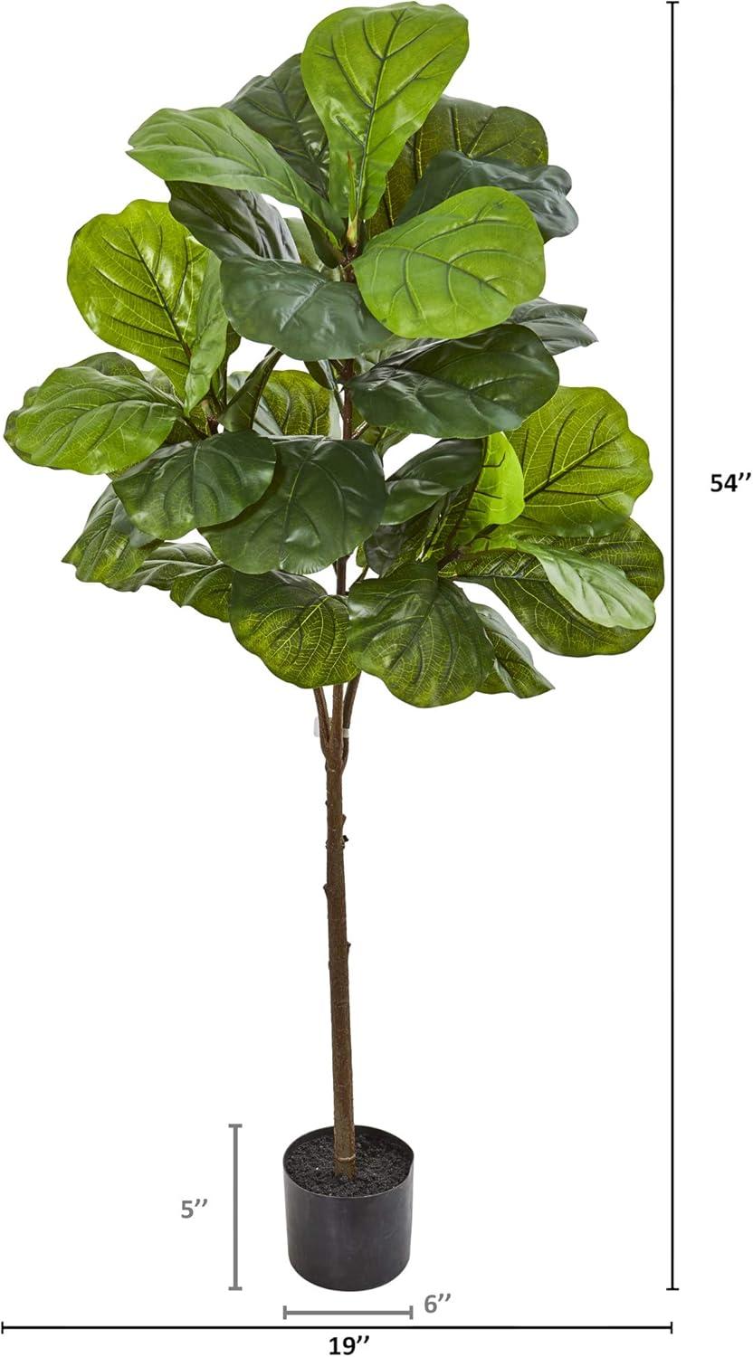 Gracie Oaks Fig 54'' Faux Fiddle Leaf Fig Tree in Stone Pot