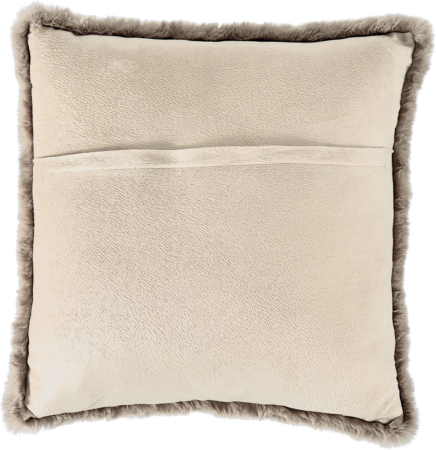 Light Brown Faux Rabbit Fur Square Accent Pillow, 20 x 20 Inches