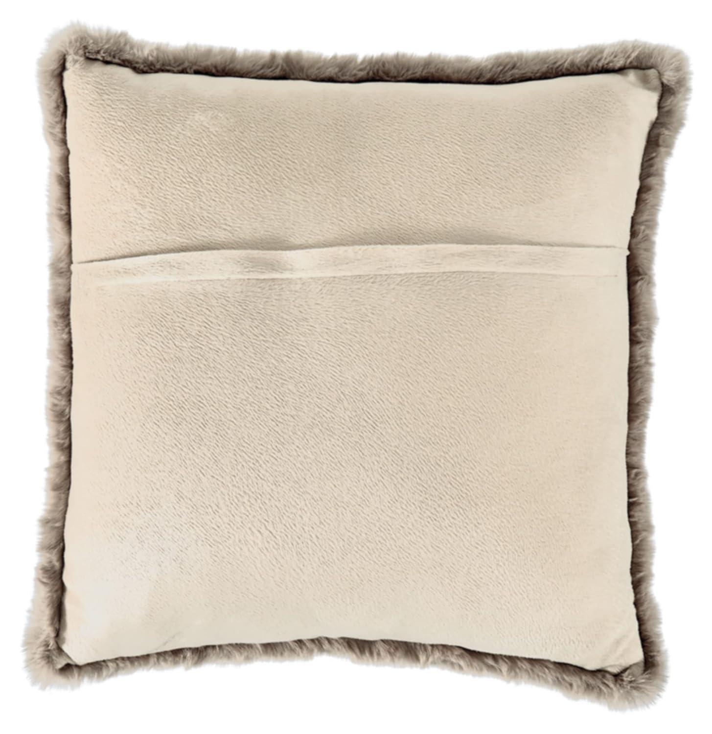 Light Brown Faux Rabbit Fur Square Accent Pillow, 20 x 20 Inches