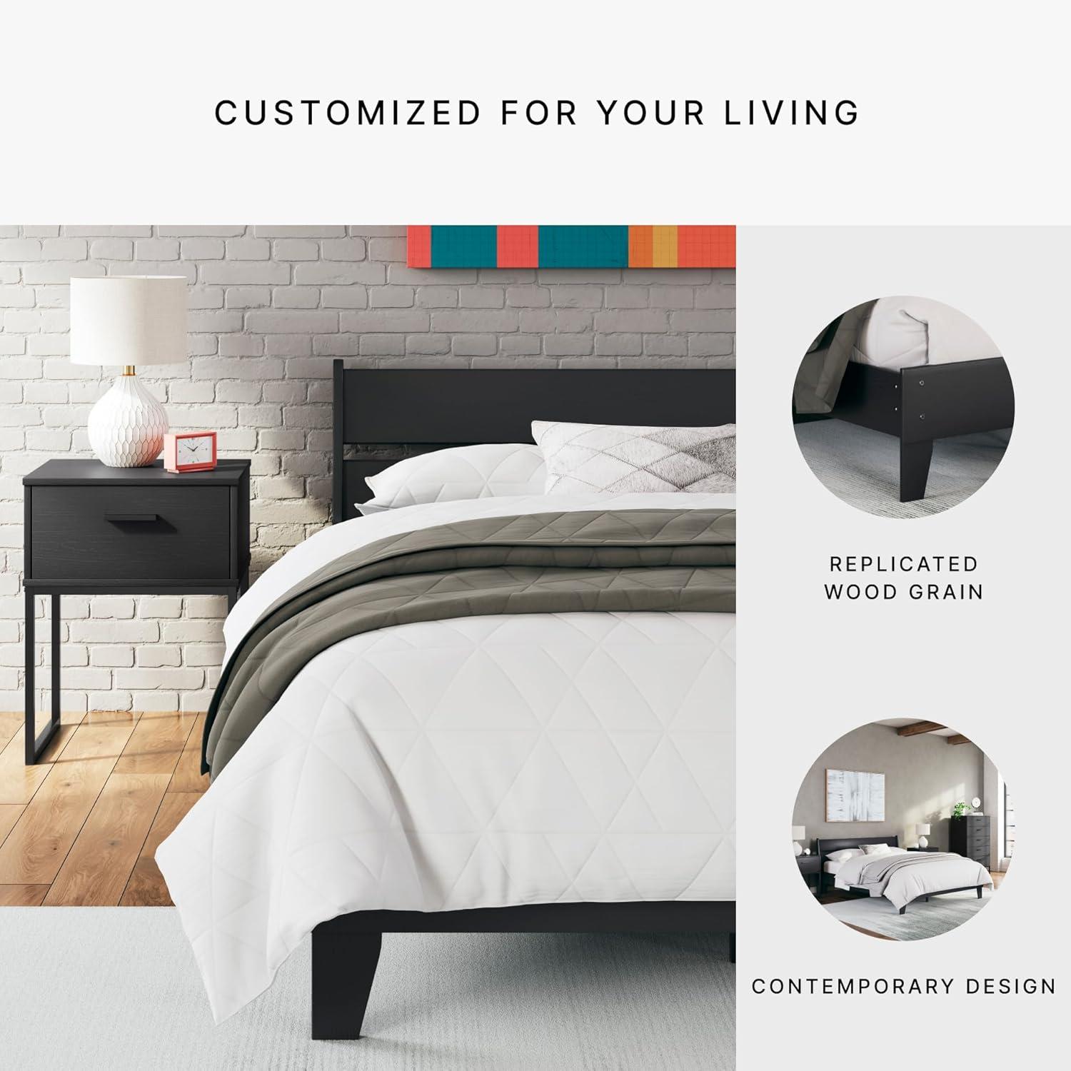 Full Piperton Platform Bed Black - Signature Design by Ashley: Modern Style, MDF Frame, No Box Spring Needed